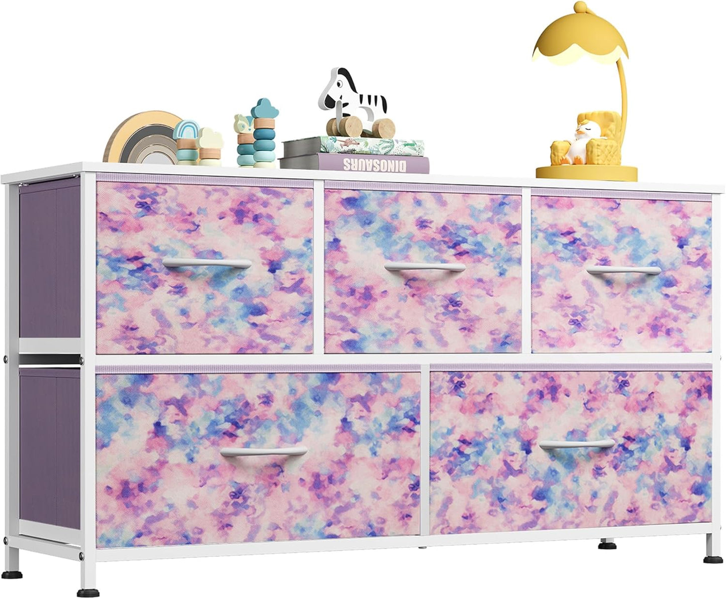 WLIVE Dresser for Bedroom with 5 Drawers, Wide Chest of Drawers, Fabric Dresser, Storage Organizer Unit with Fabric Bins for Closet, Living Room, Hallway, Dark Grey