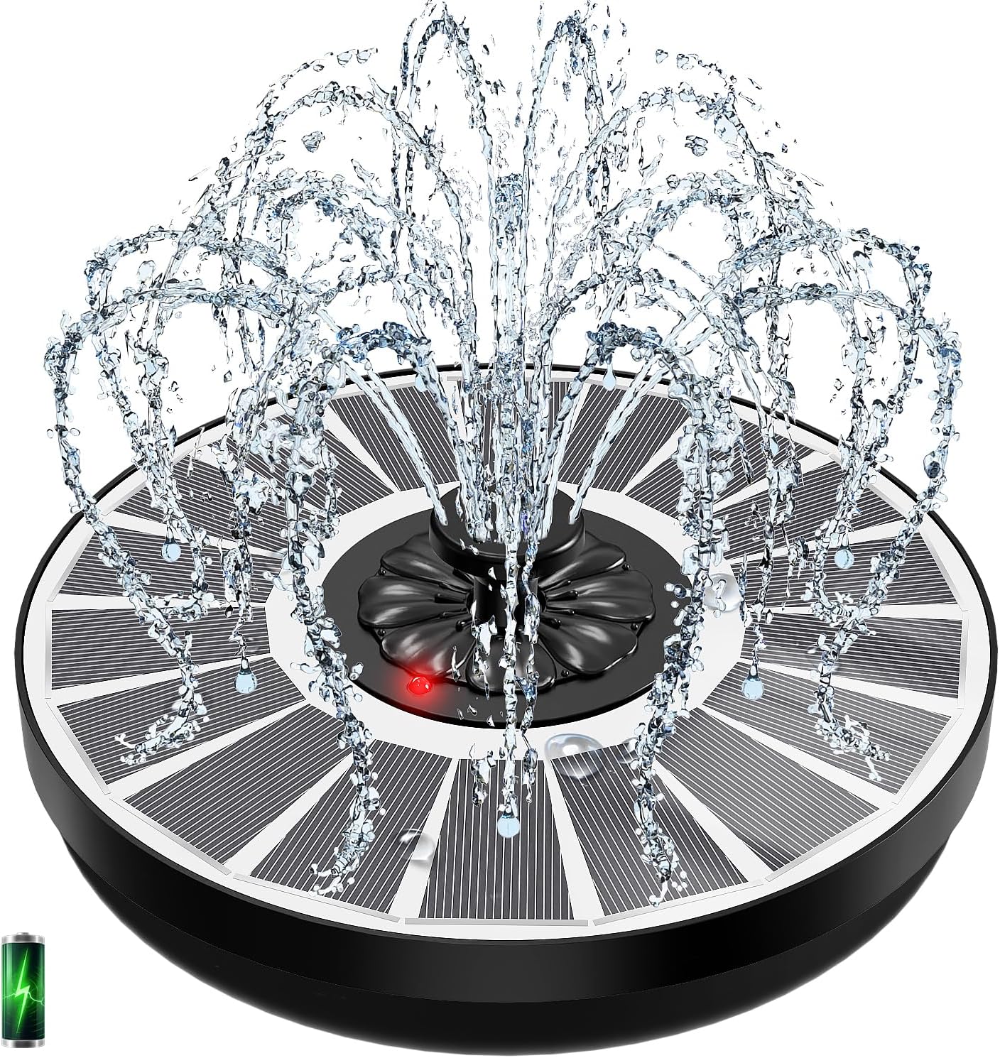 Yzert Solar Fountain with 2000mAh Battery & Innovative Indicator, 3.5W Glass Solar Water Fountain Pump Works in Cloudy Day with 7 Nozzles for Bird Baths, Gardens, Ponds, Pools, Outdoors (Black)