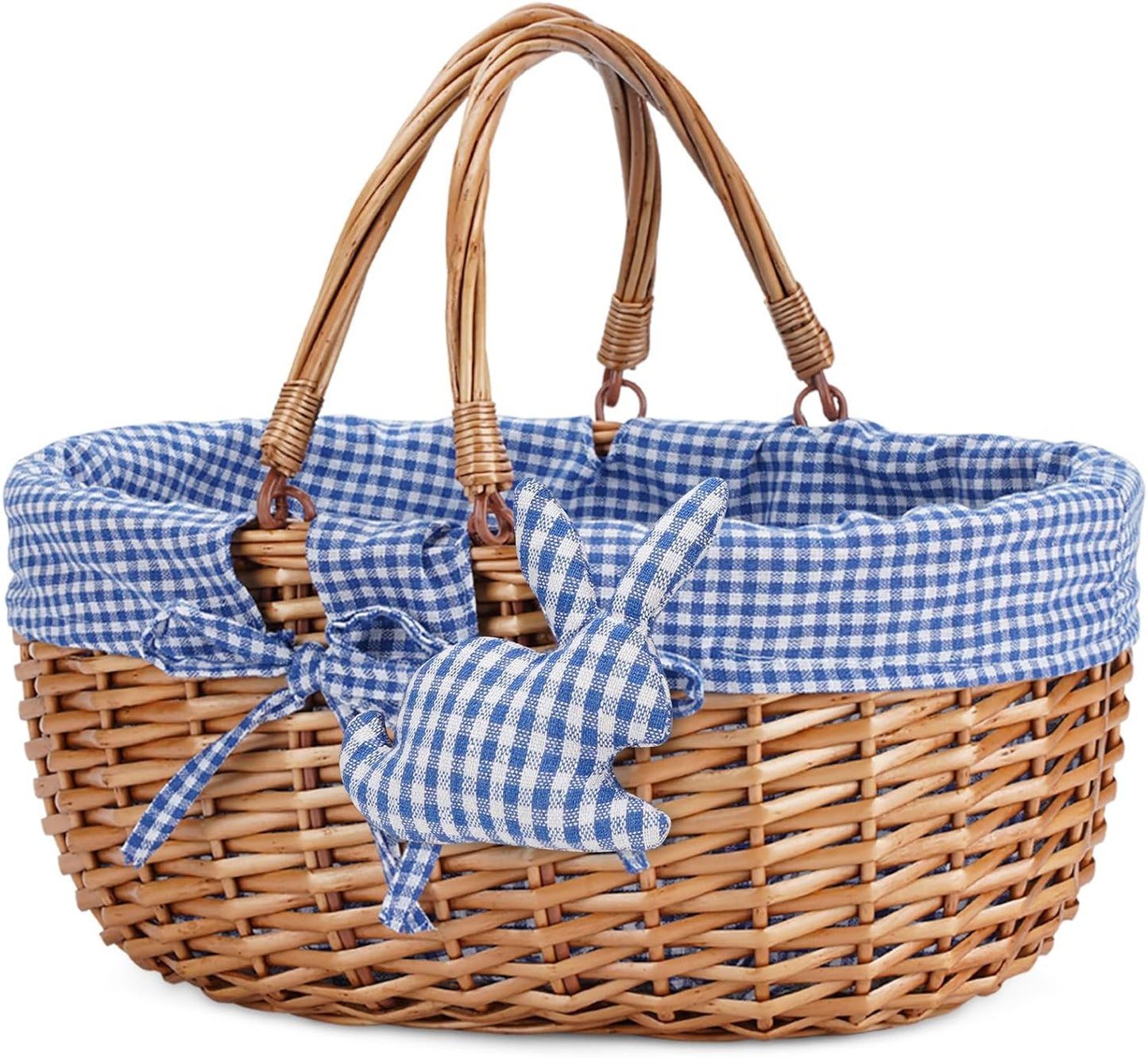 G GOOD GAIN Wicker Picnic Basket with Double Folding Handles,Willow Picnic Hamper,Natural Hand Woven Easter Basket,Easter Eggs and Candy Basket,Bath Storage,Gift Packing Basket.White