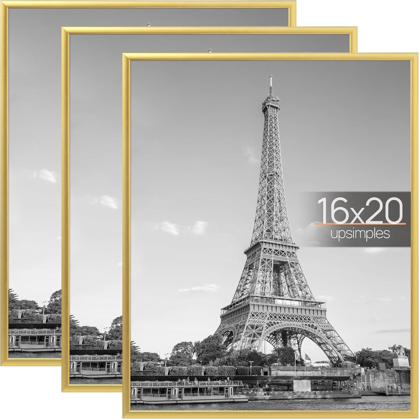 upsimples 16x24 Picture Frame Black 3 Pack, Scratch-Proof Poster Frames 16 x 24 for Photo Gallery - Slide-In Strips, Horizontal or Vertical Wall Mounting