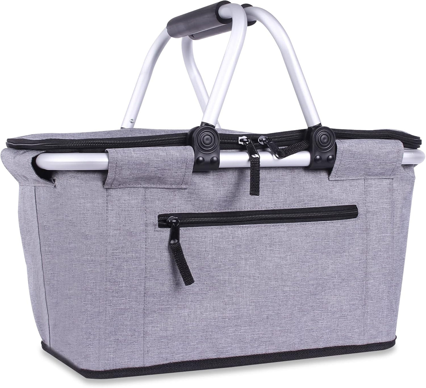 Picnic Basket, SIYUAN Collapsible Shopping Basket with Lid 27L Large Market Basket with Handles Reusable Folding Grocery Basket Insulated Cooler Bag for Picnic Travel, Blue