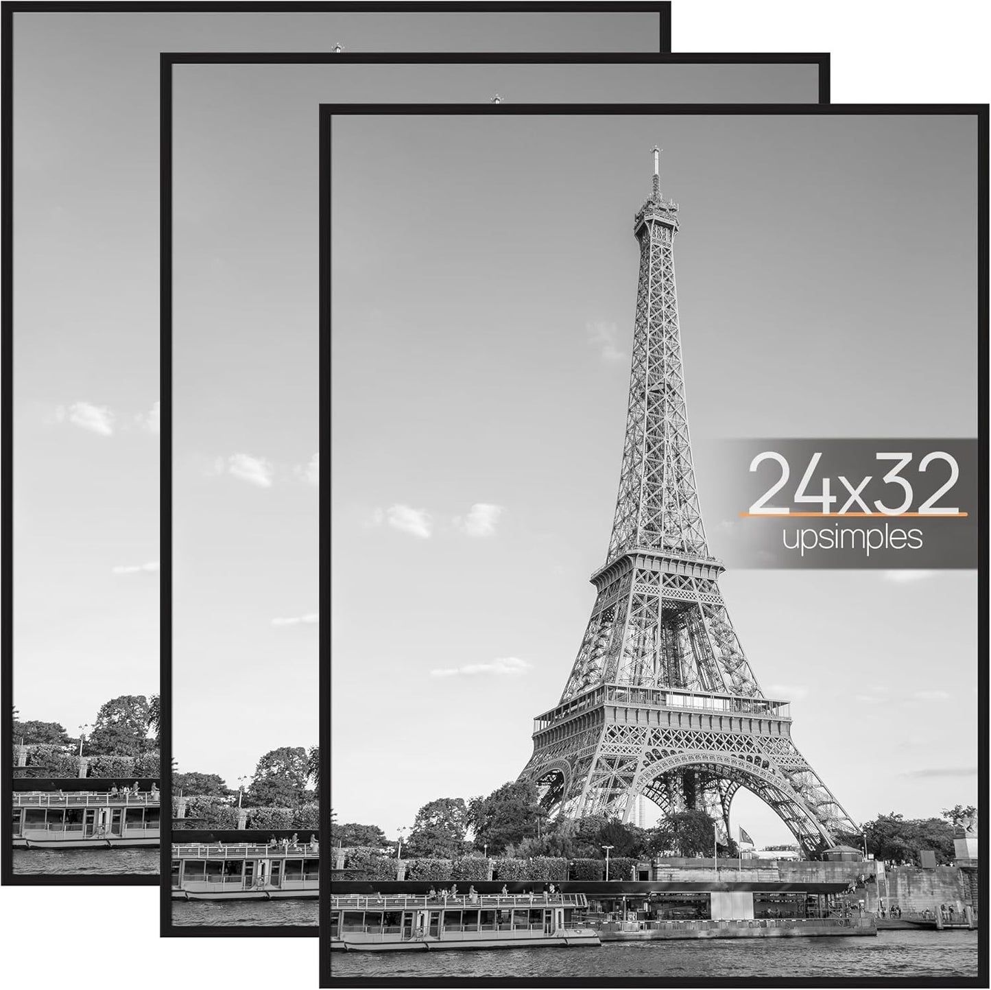 upsimples 16x24 Picture Frame Black 3 Pack, Scratch-Proof Poster Frames 16 x 24 for Photo Gallery - Slide-In Strips, Horizontal or Vertical Wall Mounting