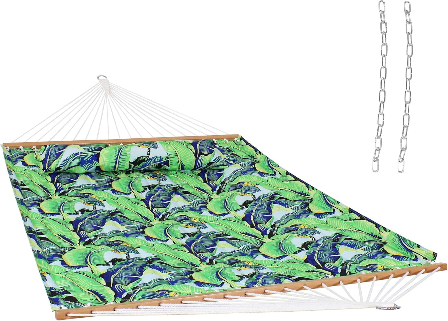 Sunnydaze Quilted Outdoor Hammock with Spreader Bars - Heavy-Duty 450-Pound Capacity Double Hammock for Outside - Mountainside