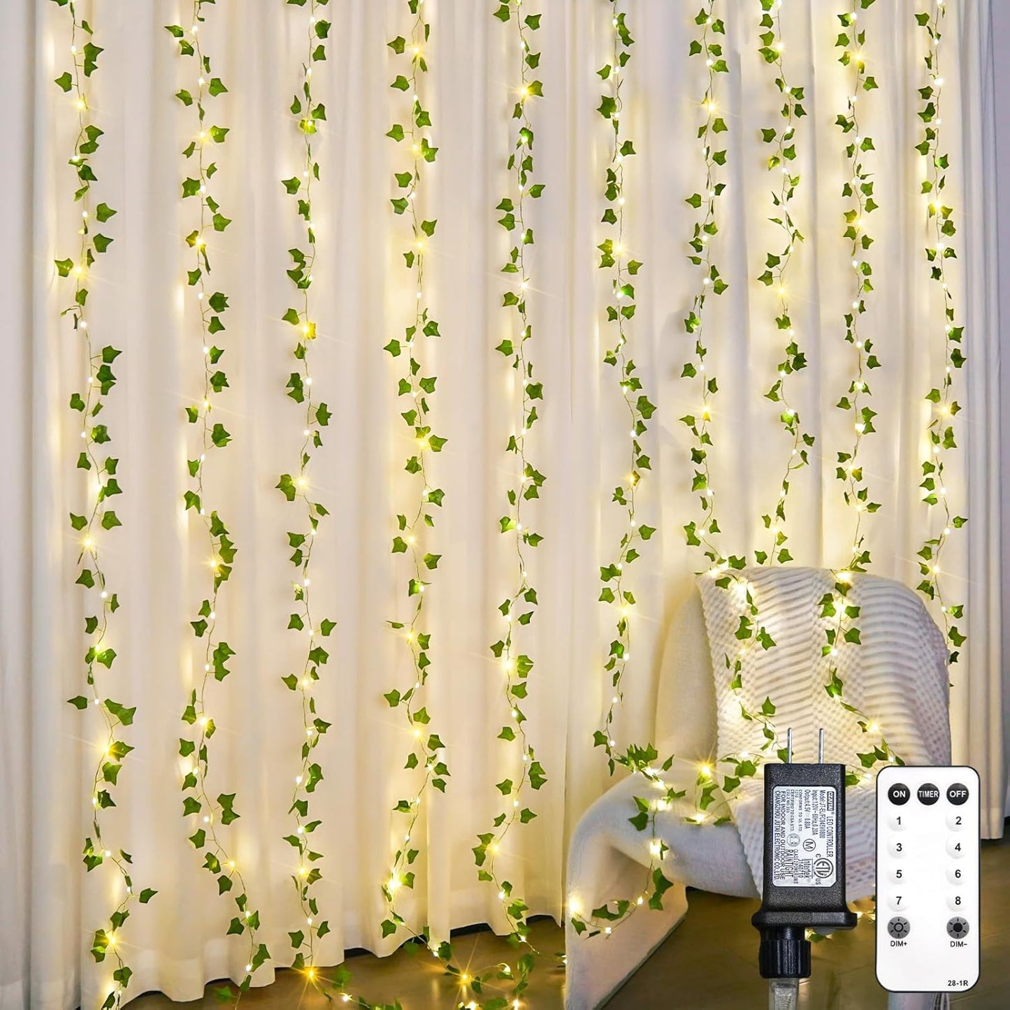 suddus Vines with Light for Bedroom, 200 LED Fairy Lights with Vines, Ivy Curtain Lights for Dorm, Wedding, Party, Wall, Indoor, Outdoor Decor, 6.5ft x 6.5ft