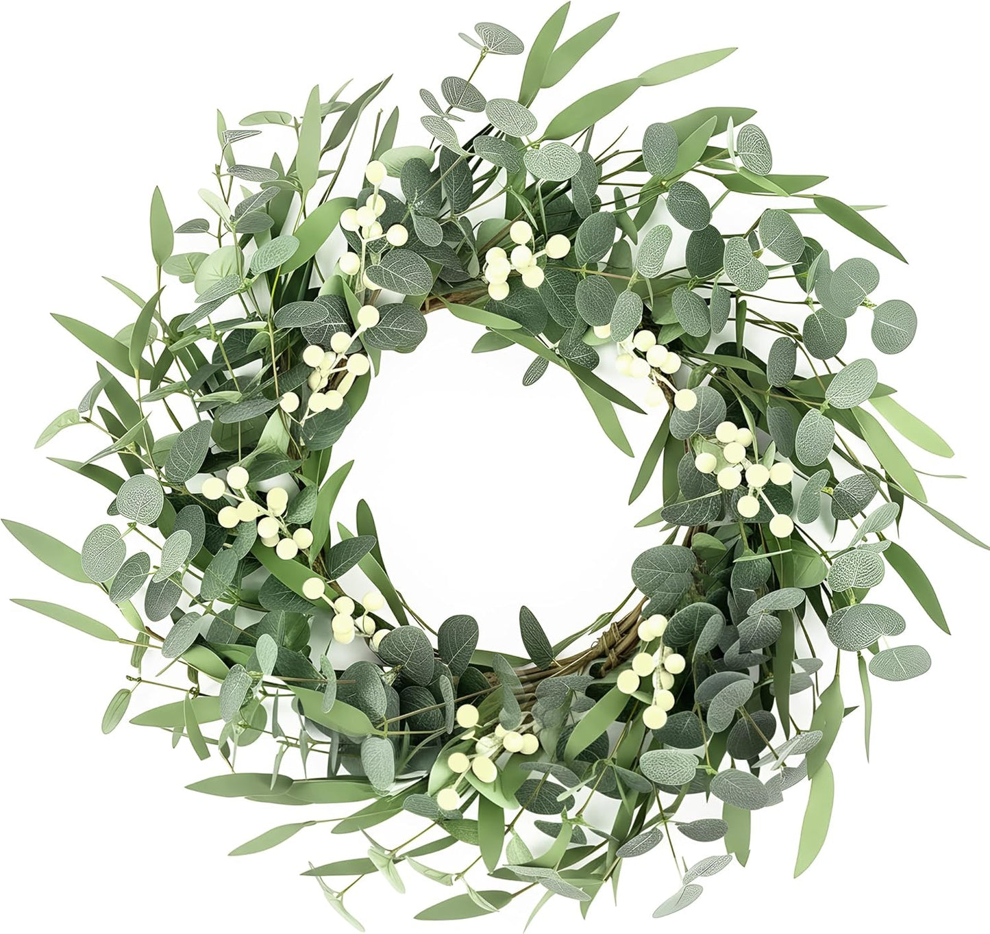 Pinkpum 20'' Eucalyptus Wreath for Front Door, Porch, Window - Green Decor for Home, Farmhouse - Spring, Summer, Fall, All Seasons