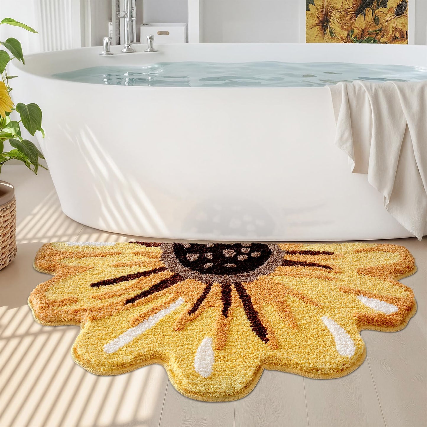 LUMI Cute Bathroom Rugs with Green Leaf Plant, Soft, Fluffy, Plush, Absorbent, Quick Dry, Non Slip, Machine Washable for Shower Floor, Bathroom, Bedroom, Kids Room, 31.5"x47", Monstera