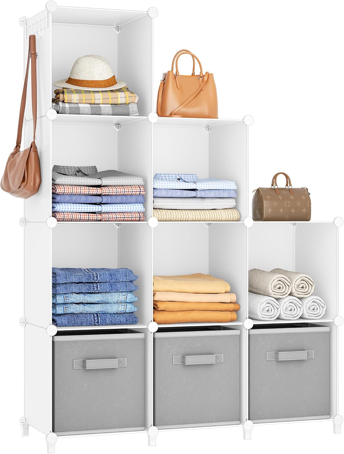 HOMIDEC Closet Organizers and Storage, 9 Cube Storage Organizer, Portable Closet Organizer Cubes Shelves for Clothes, Bedroom, Kids Room, Bathroom, Wardrobe, Garment Racks, Black