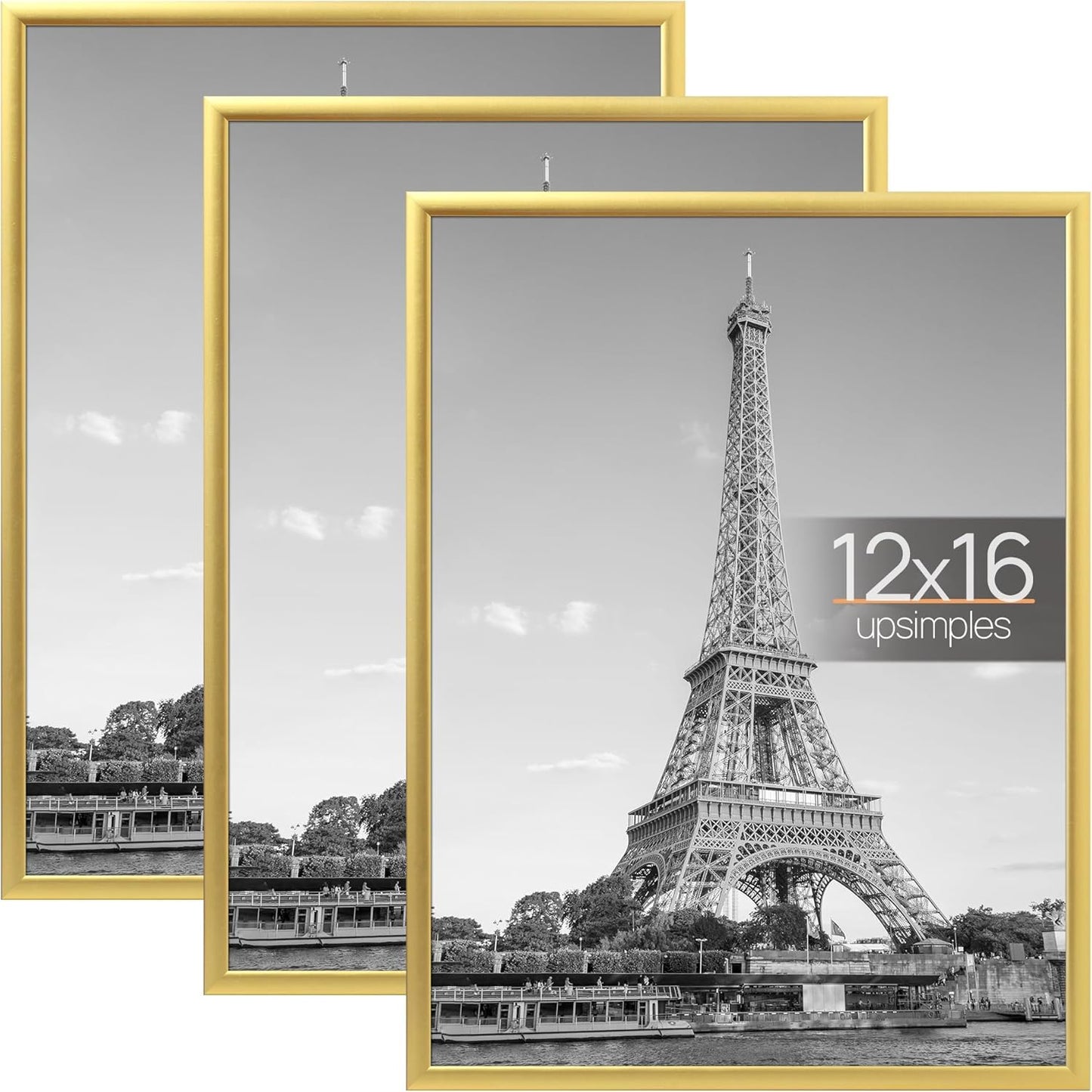 upsimples 16x24 Picture Frame Black 3 Pack, Scratch-Proof Poster Frames 16 x 24 for Photo Gallery - Slide-In Strips, Horizontal or Vertical Wall Mounting