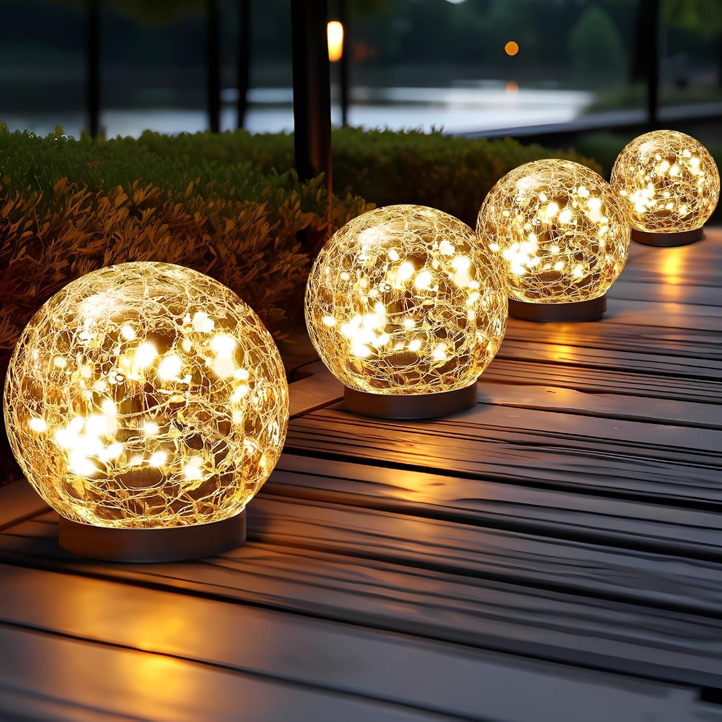 Solar Globe Lights Outdoor Waterproof-Solar Balls Garden-Cracked Glass Ball Solar Lights Outdoor-Solar Orbs Outside-Outdoor Decorations Patio & Yard Lawn Backyard Decor (GUO-XBQ-5-5-5)