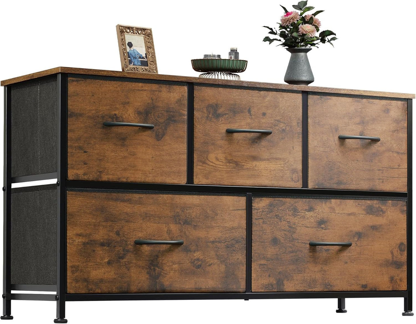 WLIVE Dresser for Bedroom with 5 Drawers, Wide Chest of Drawers, Fabric Dresser, Storage Organizer Unit with Fabric Bins for Closet, Living Room, Hallway, Dark Grey