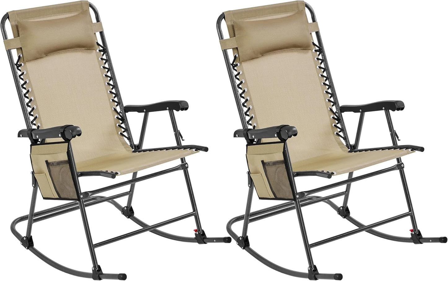 Yaheetech 26in Rocking Chair Outdoor Zero Gravity Folding Chairs Rocking Chairs Foldable Outdoor Reclining Lounge Chair for Outside Lawn with Cupholder/Pillow Ergonomic Design for Rest, Beige