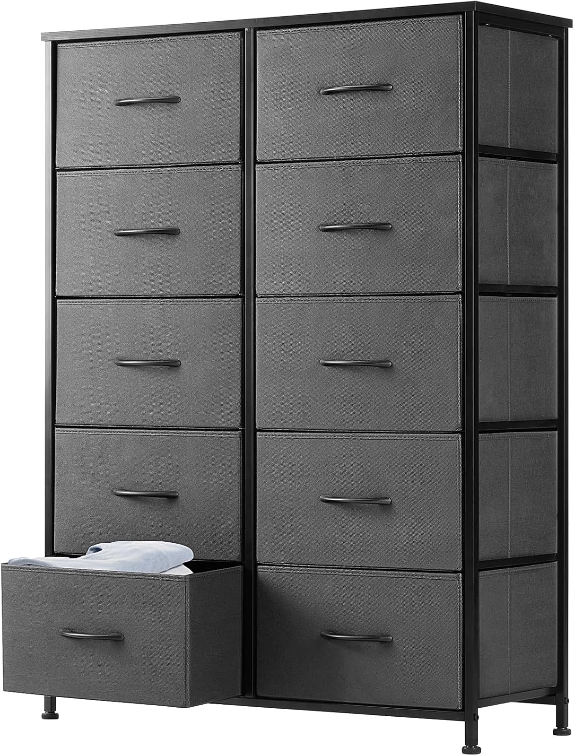 DUMOS Dresser for Bedroom, Storage Organizer with 9 Drawers, Chest of Drawers with Fabric Bins, Sturdy Metal Frame, Wood Tabletop for Guest Room, Closet, Entryway, White