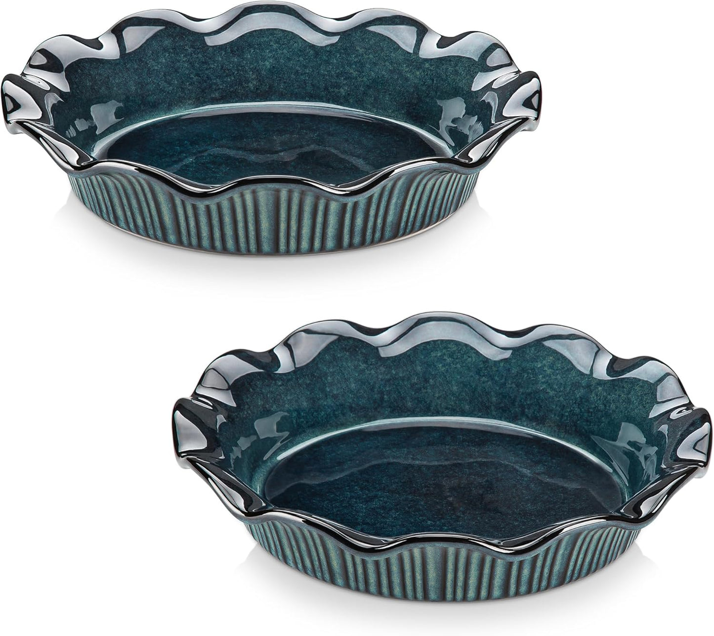 vancasso Ceramic Pie Pan for Baking, 9 inch Deep Pie Plates for Apple Pie, Pot Pie, Tart and Quiche, Reactive Glaze Fluted Pie Pans, Large Pie Dish with Ruffled Edge, Blue, STERN Series