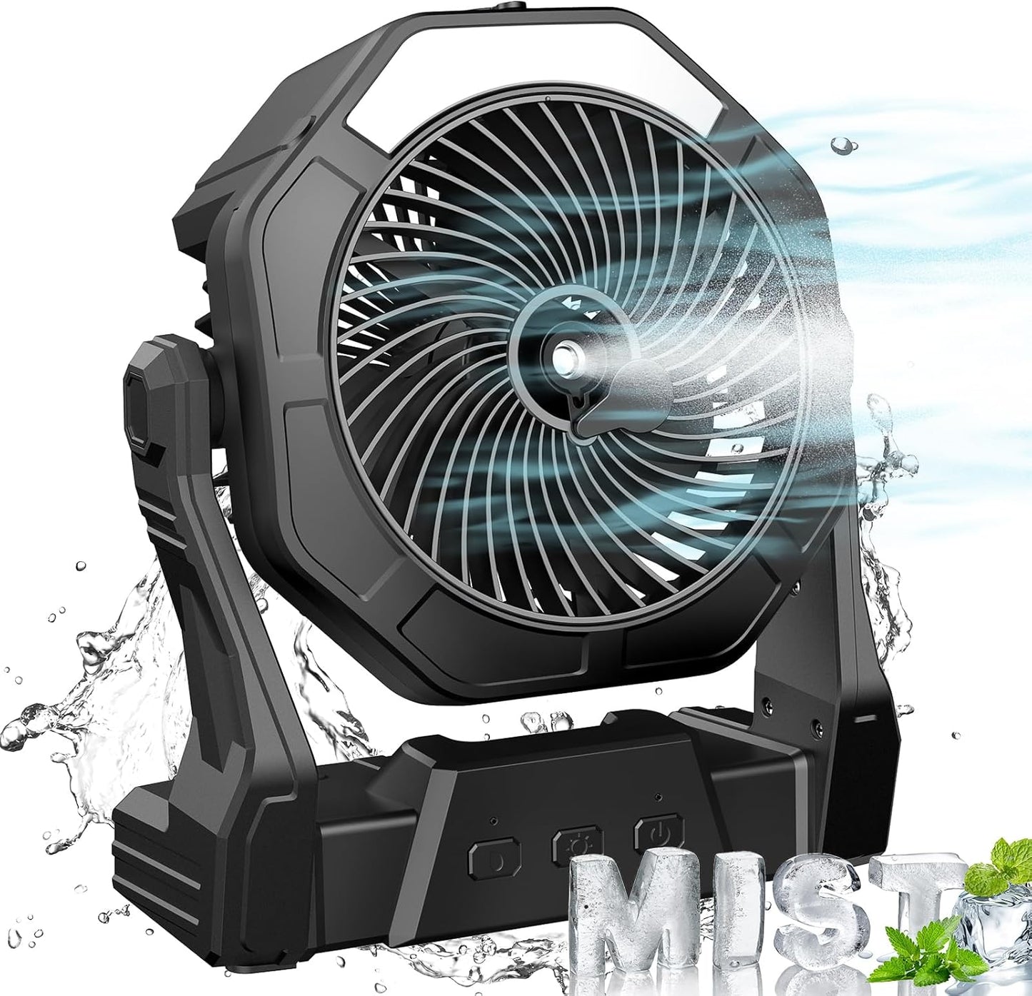 Ausic Portable Misting Fan for Outdoor Cooling, [16-65Hrs] Battery Powered Mist Fans with Water Misters & LED Lantern, 8-Inch, 250mL Tank, for Patios, Home, Outside, Camping, Outdoor&Indoor Use