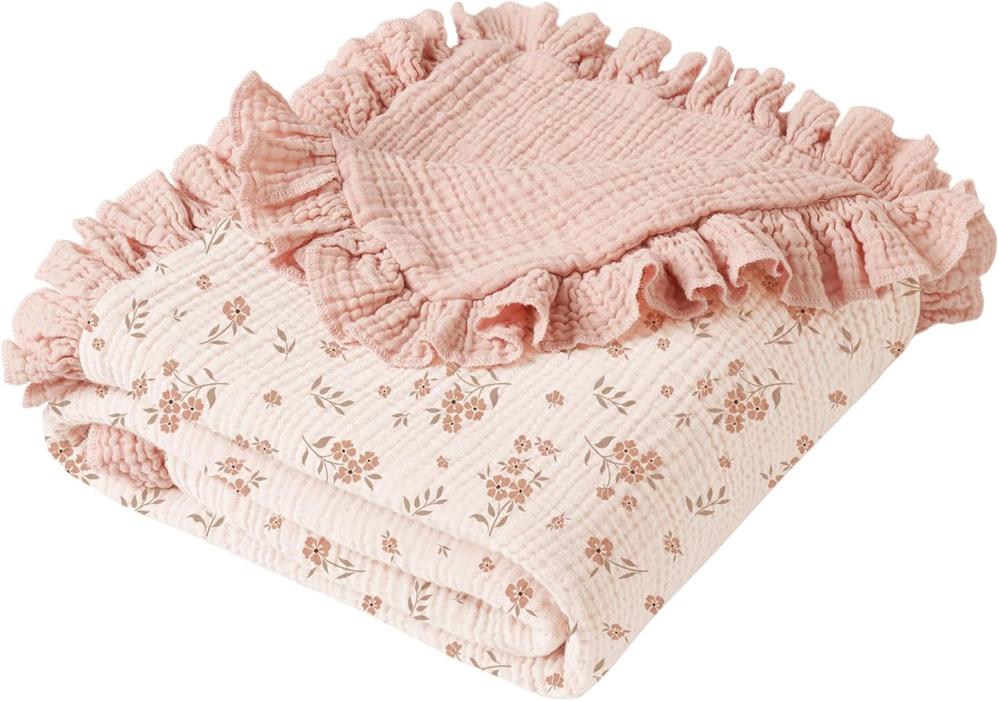 Konssy Flounce Muslin Baby Blanket for Girls Boys, 100% Cotton Soft Crib Swaddle Blankets, Reversible & Breathable Nursery Bedding for Newborns Toddlers, 40 x 36 Inches (Deer)