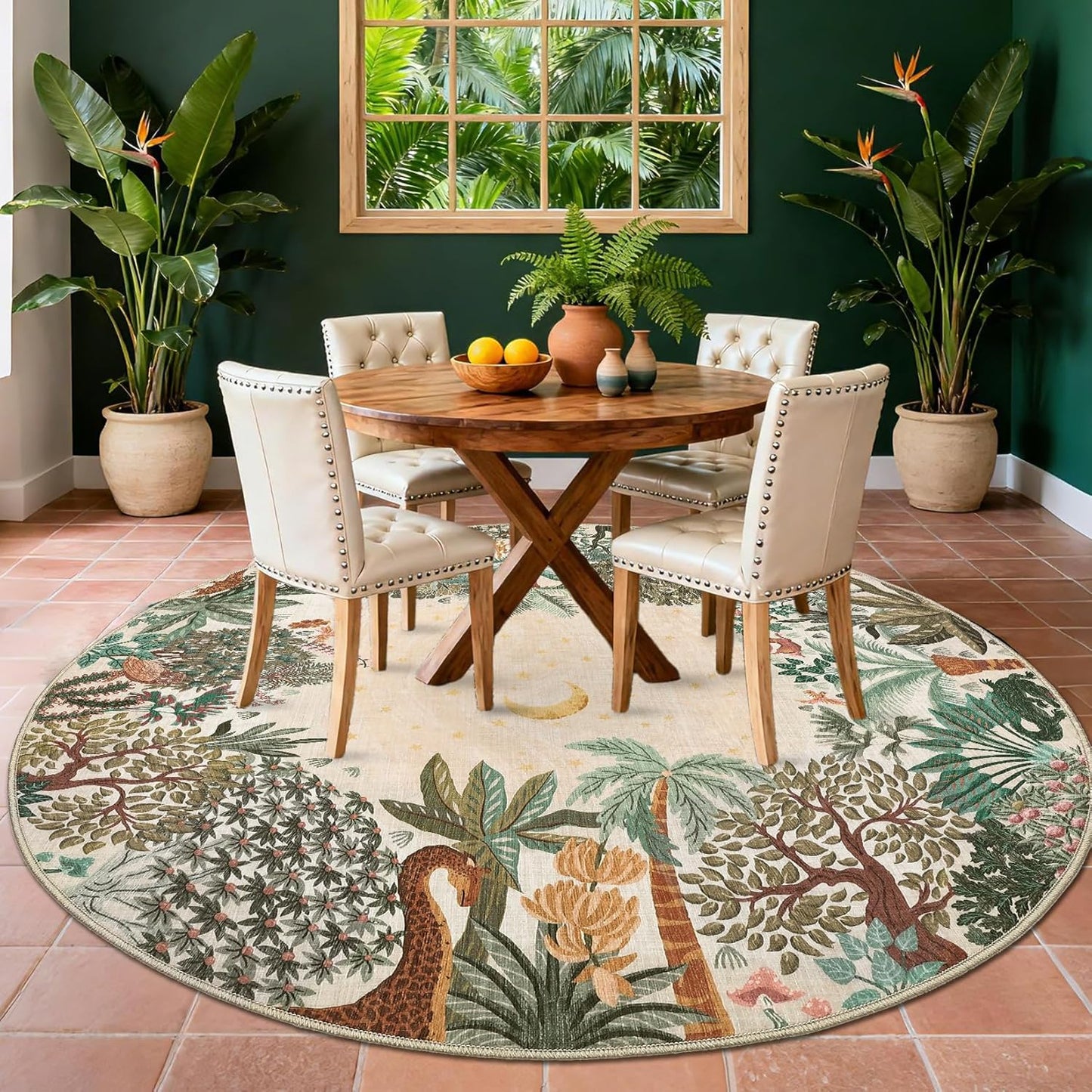 GarveeHome 4x6 Washable Area Rug for Kids Room, Jungle Animal Soft Bedroom Rug Non Slip Low Pile Small Carpet Stain Resistant Throw Rug for Bedside Playroom Classroom Office Dining Room