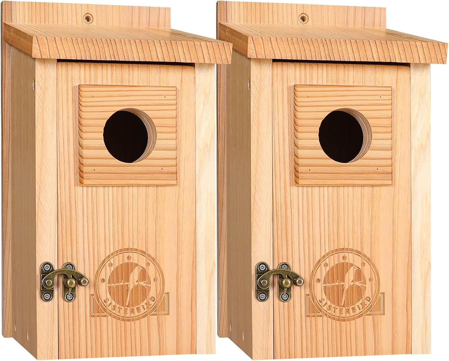 SISTERBIRD 2 Pack Bird Houses for Outside Clearance with Copper Guard, Cedar Bird House Outdoor, Bluebird Finch Swallow Wren Chickadee Assembly Required