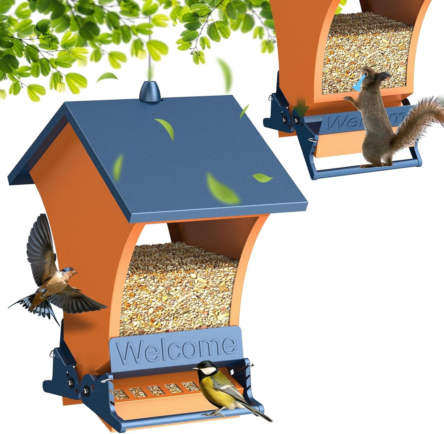 Wildpark Squirrel Proof Bird Feeders for Outdoors, 5LB Metal Hanging Feeders, Large Wild Feeders for Cardinals, Chickadees, Durable Backyard Feeders -One in Blue