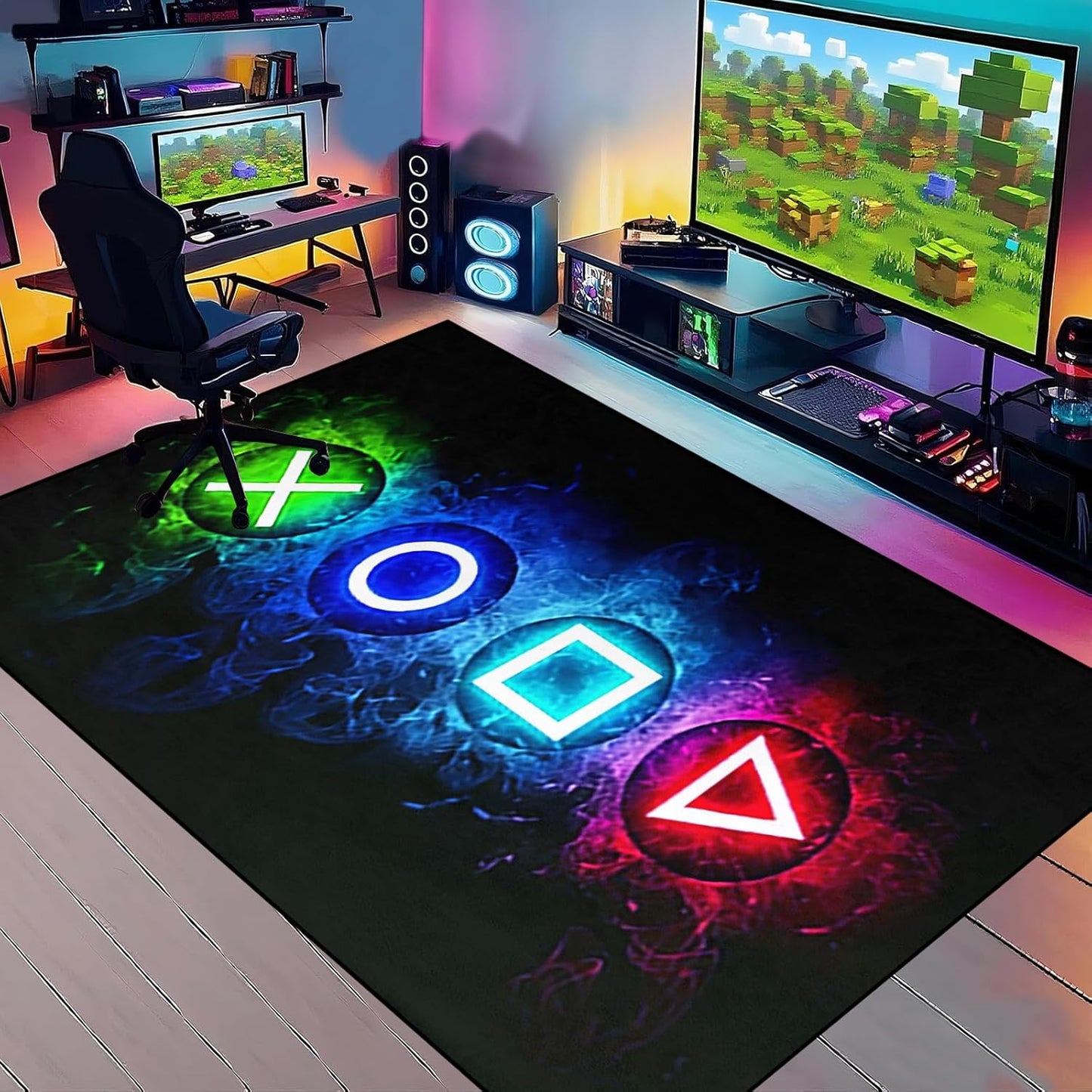 Gaming Area Rugs for Boys Cool Game Style Bedroom, Gamer Rug Boys Room Decor, Video Games Bedroom Carpet for Teens, Controller Gamepad Player Standing Throw Doormats Yoga Mat Black
