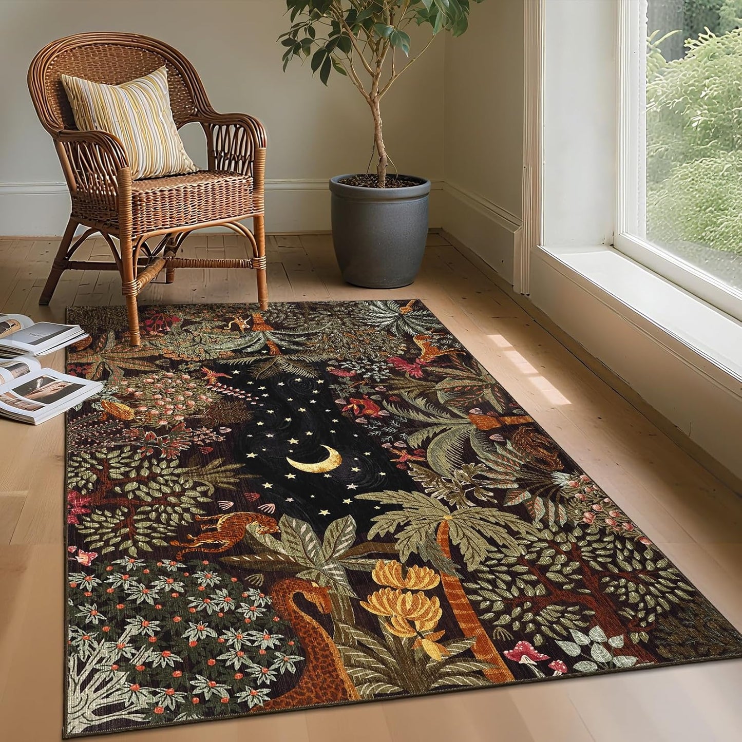 GarveeHome 4x6 Washable Area Rug for Kids Room, Jungle Animal Soft Bedroom Rug Non Slip Low Pile Small Carpet Stain Resistant Throw Rug for Bedside Playroom Classroom Office Dining Room