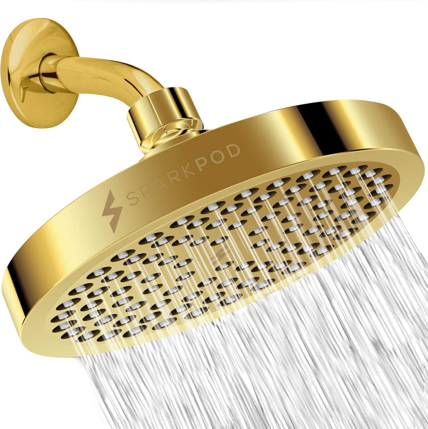 SparkPod Shower Head - High Pressure Rain - Premium Quality Luxury Design - Easy Clean Adjustable Replacement for Your Bathroom Shower Heads (Luxury Polished Chrome, 6 Inch Round)