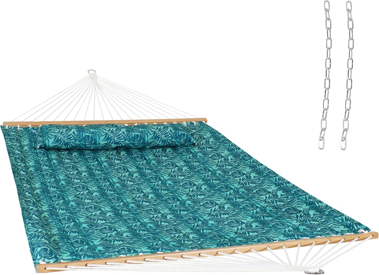 Sunnydaze Quilted Outdoor Hammock with Spreader Bars - Heavy-Duty 450-Pound Capacity Double Hammock for Outside - Mountainside