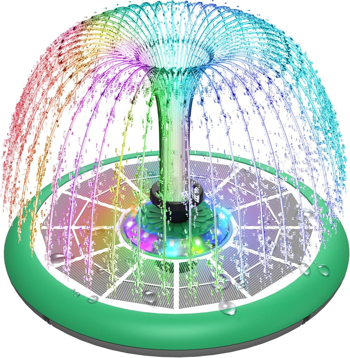 Solar Fountain UFO Style, 2026 Upgrade 5W Glass Solar Panel Bird Bath Fountain with LED Lights, 4000mAh Backup Battery, 7 Nozzles for for Garden, Pond, Pool, Patio Outdoor Water Feature