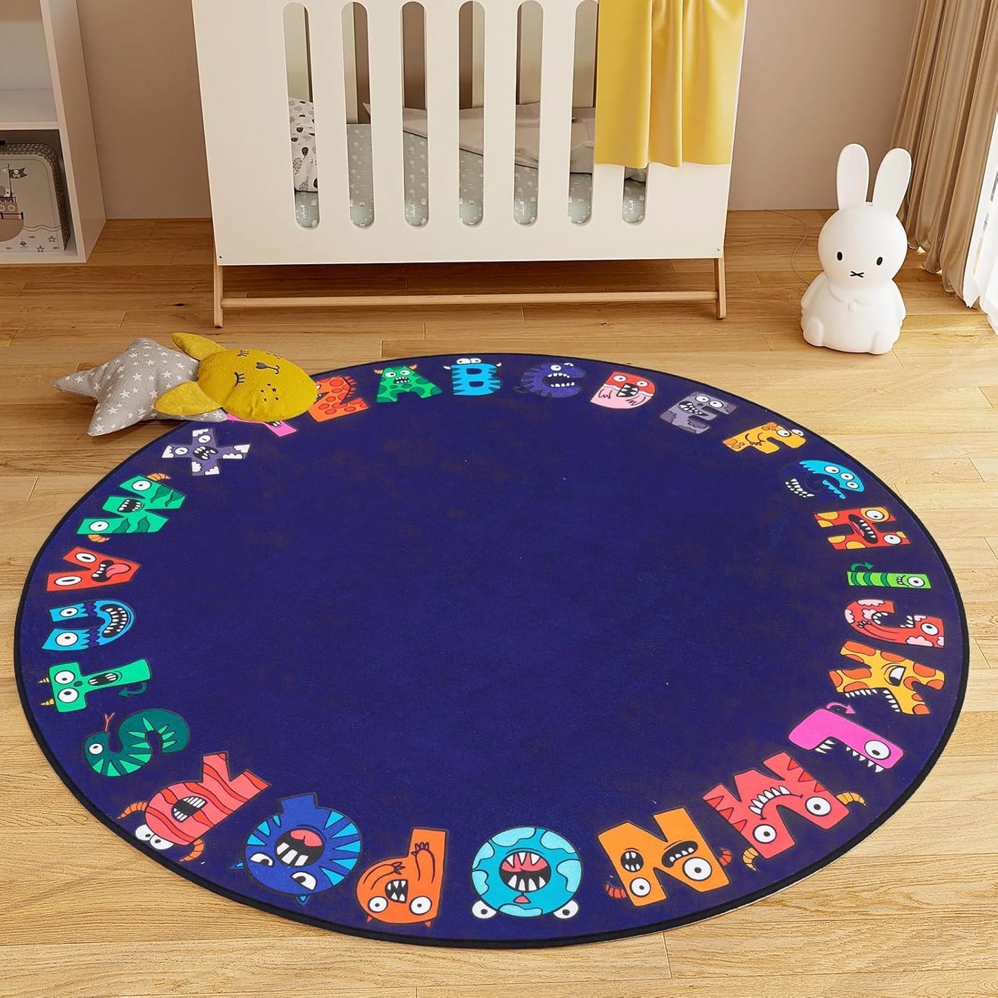 Large Classroom Rugs, ABC Alphabet Educational Area Rug for Kids,6ft Non-Slip Circle Abstract Carpet for Girls and Boys Bedroom,Carpet for Elementary Classroom,Play Rug 7 Seats,Nursery Rugs Washable