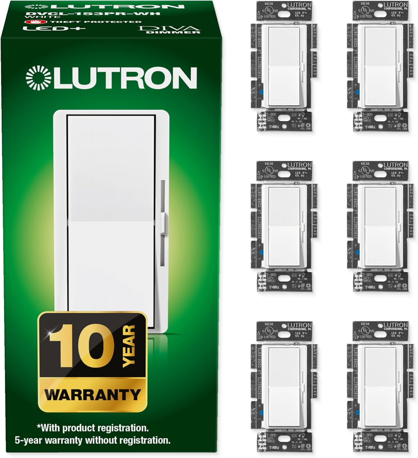 Lutron Diva LED+ Dimmer Light Switch for Dimmable LED, Halogen, and Incandescent Bulbs, 150 Watt, Single-Pole or 3-Way, DVCL-153P-WH, White