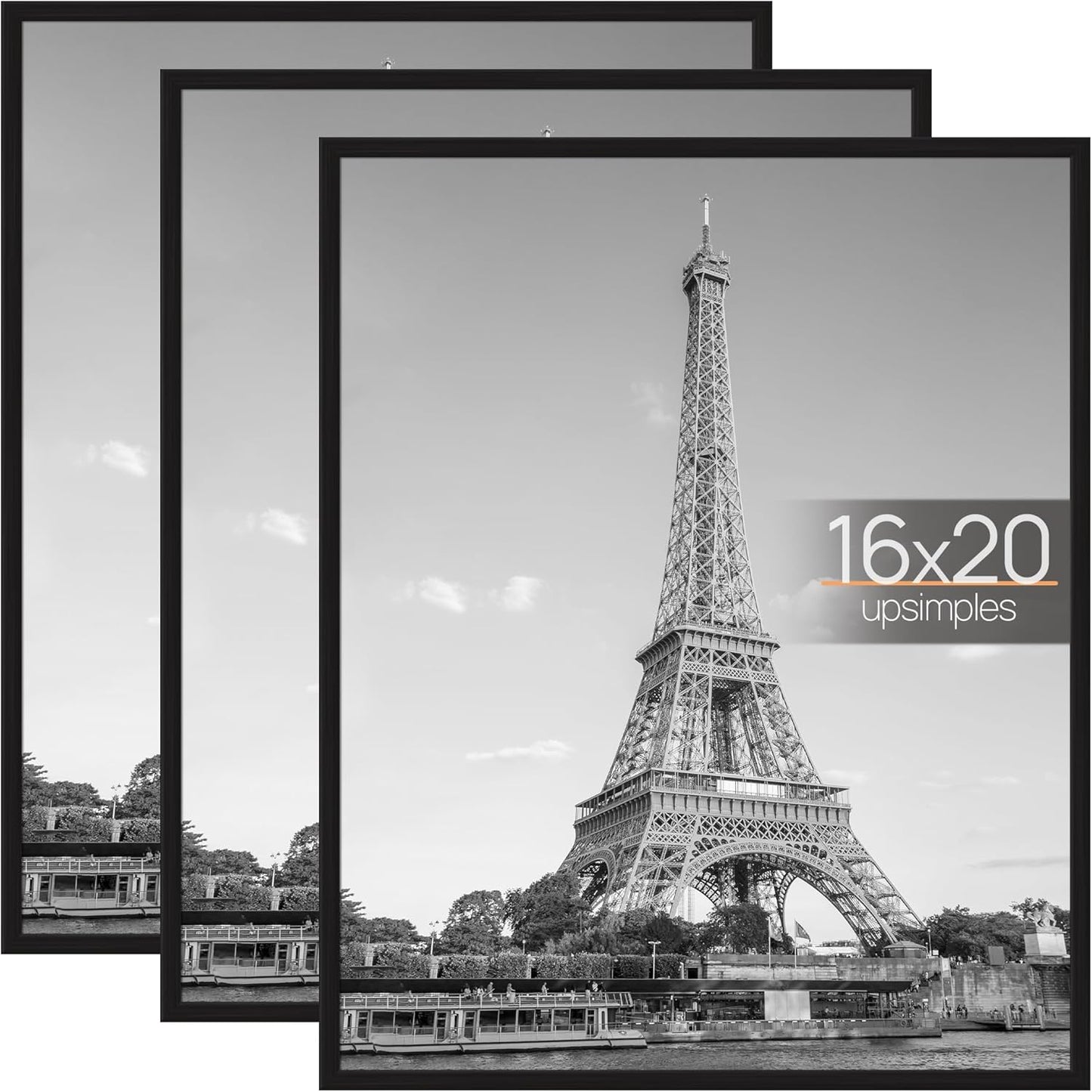 upsimples 16x24 Picture Frame Black 3 Pack, Scratch-Proof Poster Frames 16 x 24 for Photo Gallery - Slide-In Strips, Horizontal or Vertical Wall Mounting