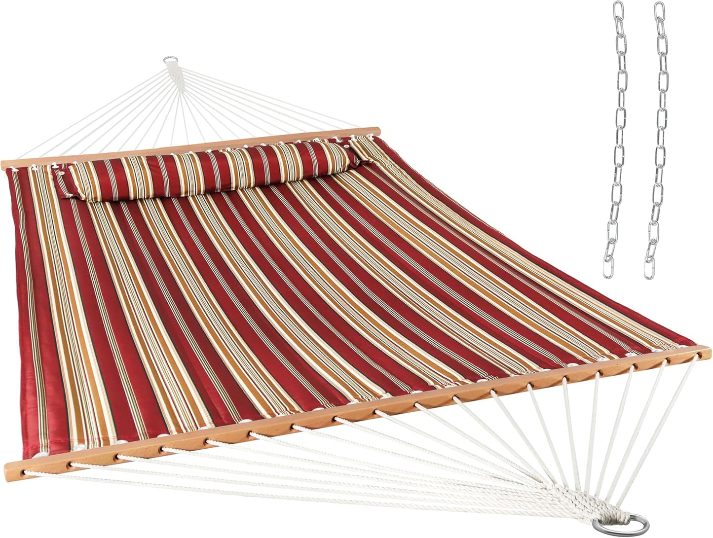 Sunnydaze Quilted Outdoor Hammock with Spreader Bars - Heavy-Duty 450-Pound Capacity Double Hammock for Outside - Mountainside