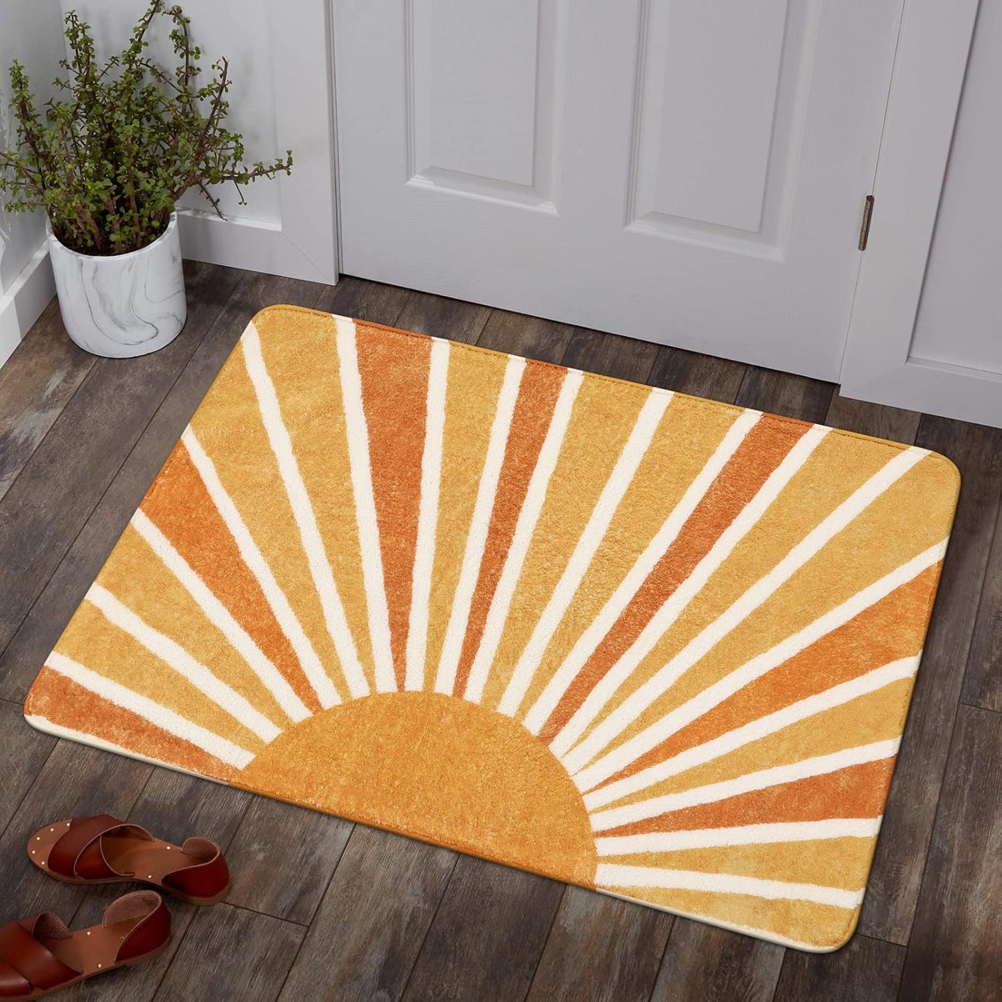 Lahome Boho Round Rugs - 4Ft Washable Non-Slip Small Round Area Rug Throw Soft Sofa Kids Nursery Room Rug Rainbow Sun Print Distressed Round Carpet for Bedroom Entryway Living Room Dining Room