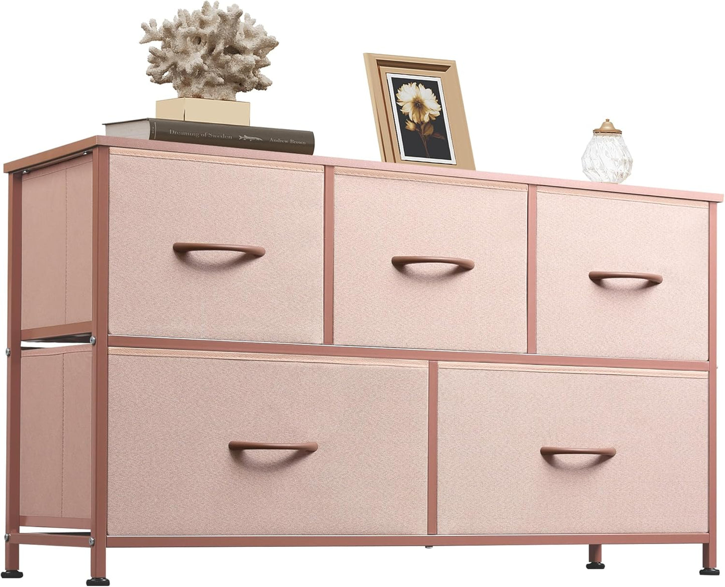 WLIVE Dresser for Bedroom with 5 Drawers, Wide Chest of Drawers, Fabric Dresser, Storage Organizer Unit with Fabric Bins for Closet, Living Room, Hallway, Dark Grey