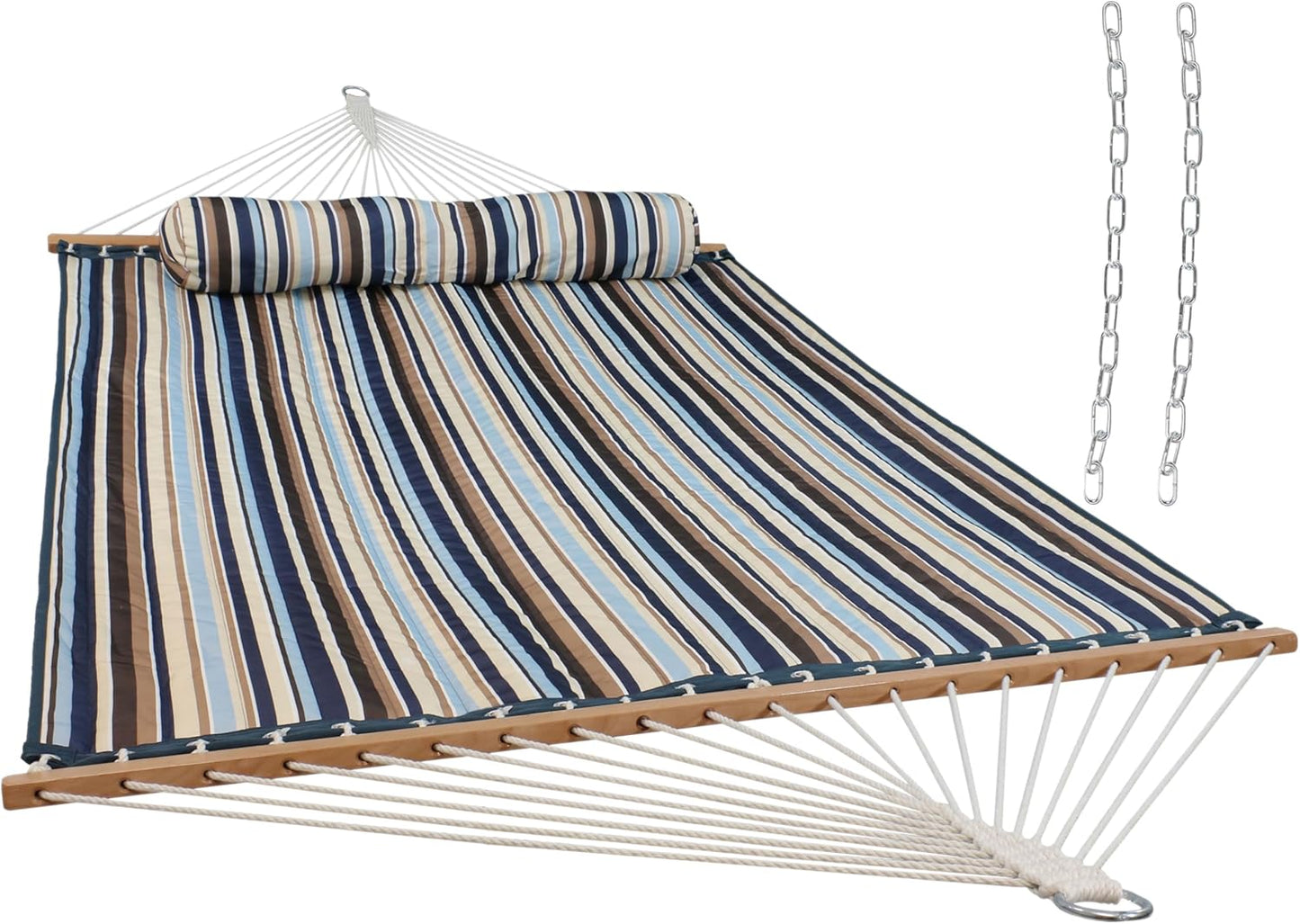 Sunnydaze Quilted Outdoor Hammock with Spreader Bars - Heavy-Duty 450-Pound Capacity Double Hammock for Outside - Mountainside