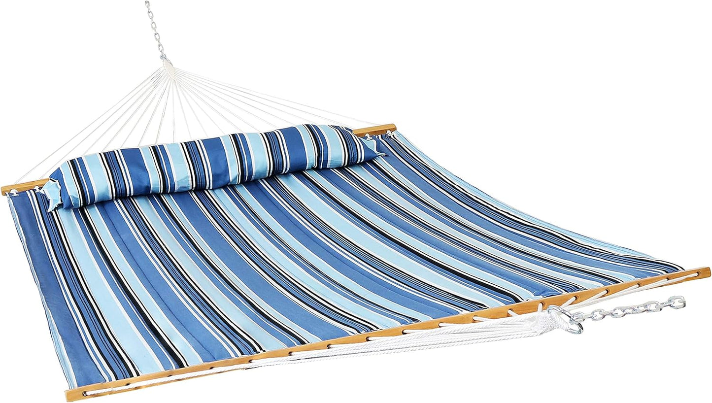 Sunnydaze Quilted Outdoor Hammock with Spreader Bars - Heavy-Duty 450-Pound Capacity Double Hammock for Outside - Mountainside