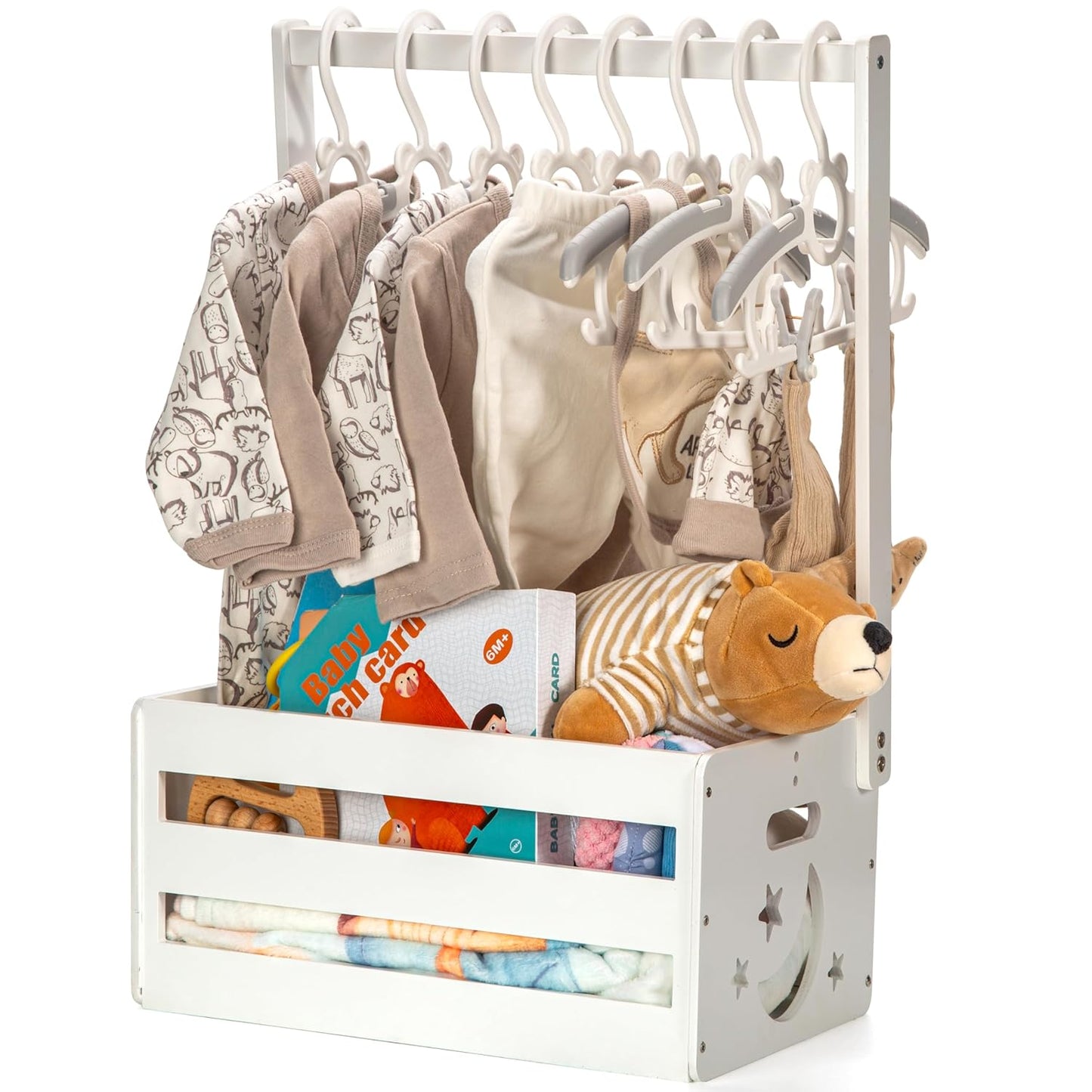 Wooden Baby Shower Crate Closet, Baby Storage Crate Hamper with Handle, Basket for Baby Shower Gifts, Welcome Gift Basket for Newborn Boys Girls, Pregnancy Gifts for New Parents