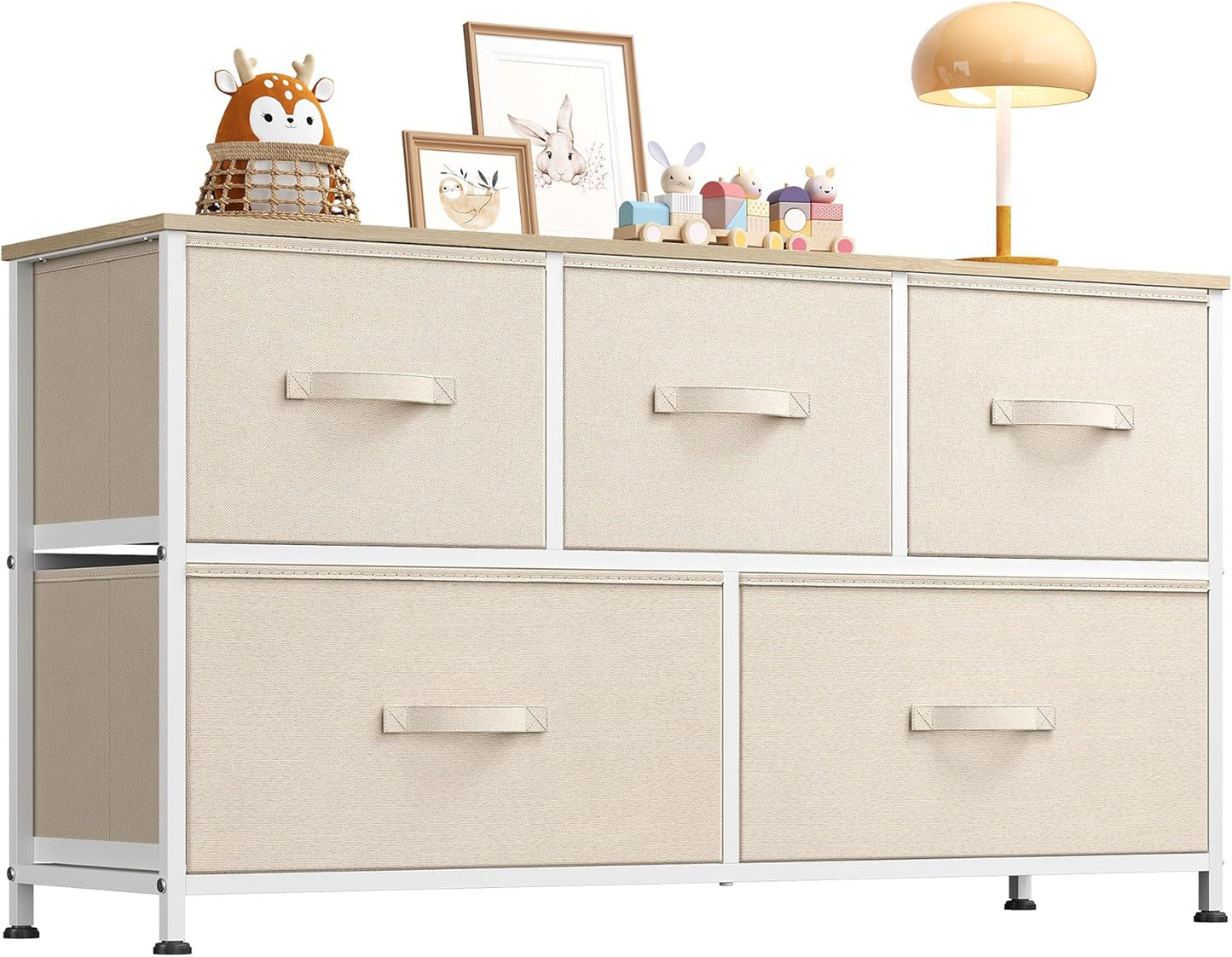 WLIVE Dresser for Bedroom with 5 Drawers, Wide Chest of Drawers, Fabric Dresser, Storage Organizer Unit with Fabric Bins for Closet, Living Room, Hallway, Dark Grey