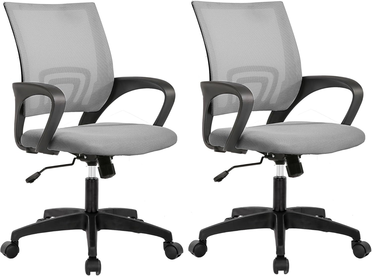 BestOffice | Ergonomic Office Chair | Mid-Back Swivel Desk Chair | Breathable Backrest & Lumbar Support | Adjustable Height | Sponge Seat | Rolling Wheels | Black | for Adults & Women