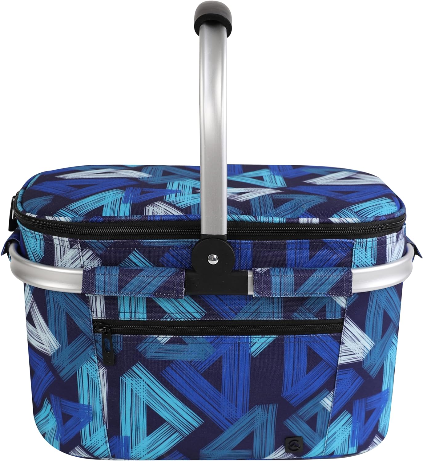 ALLCAMP Picnic Basket - Insulated Cooler, Thickening Foldable Picnic Basket with Removable Baskets & Sewn-in Frame, Basket for House Warming Gifts New Home(Blue White)