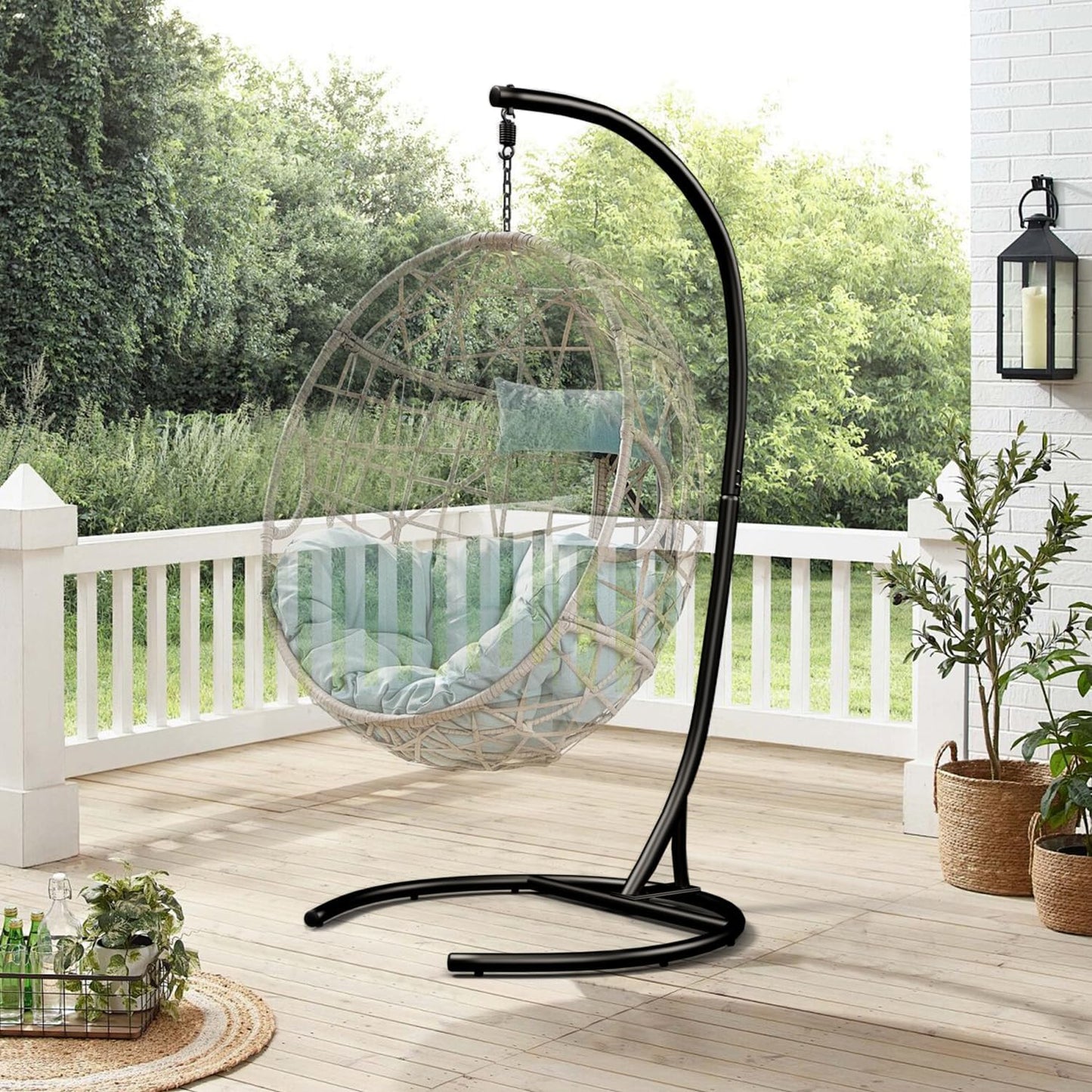 Hammock Stand Only Max 300lbs Hammock Chair Stand Only Heavy Duty Hanging Chair Stand Only 360 Degree Rotation C Stand Frame for Egg Chair Indoor Outdoor Porch Swing, Black