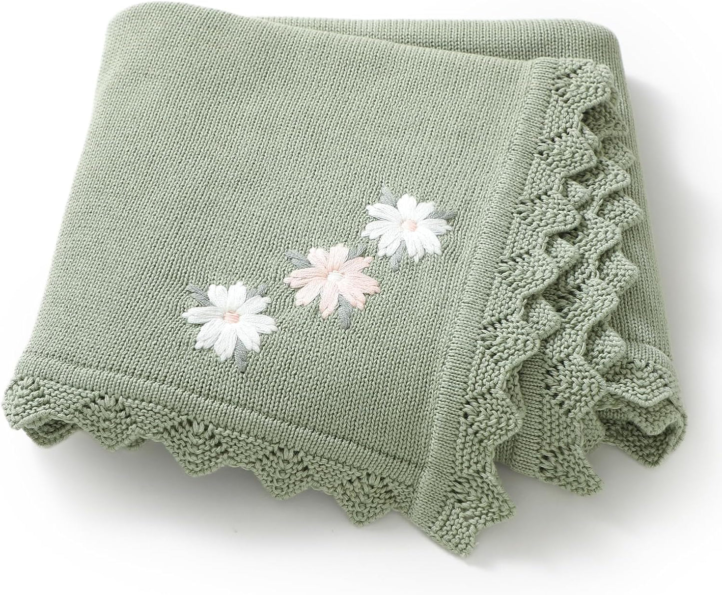 LAWKUL Baby Blanket 100% Traceable Cotton Knit Receiving Blankets Infant Swaddle for Newbron Boy Girls 40"x30" Beige Floral