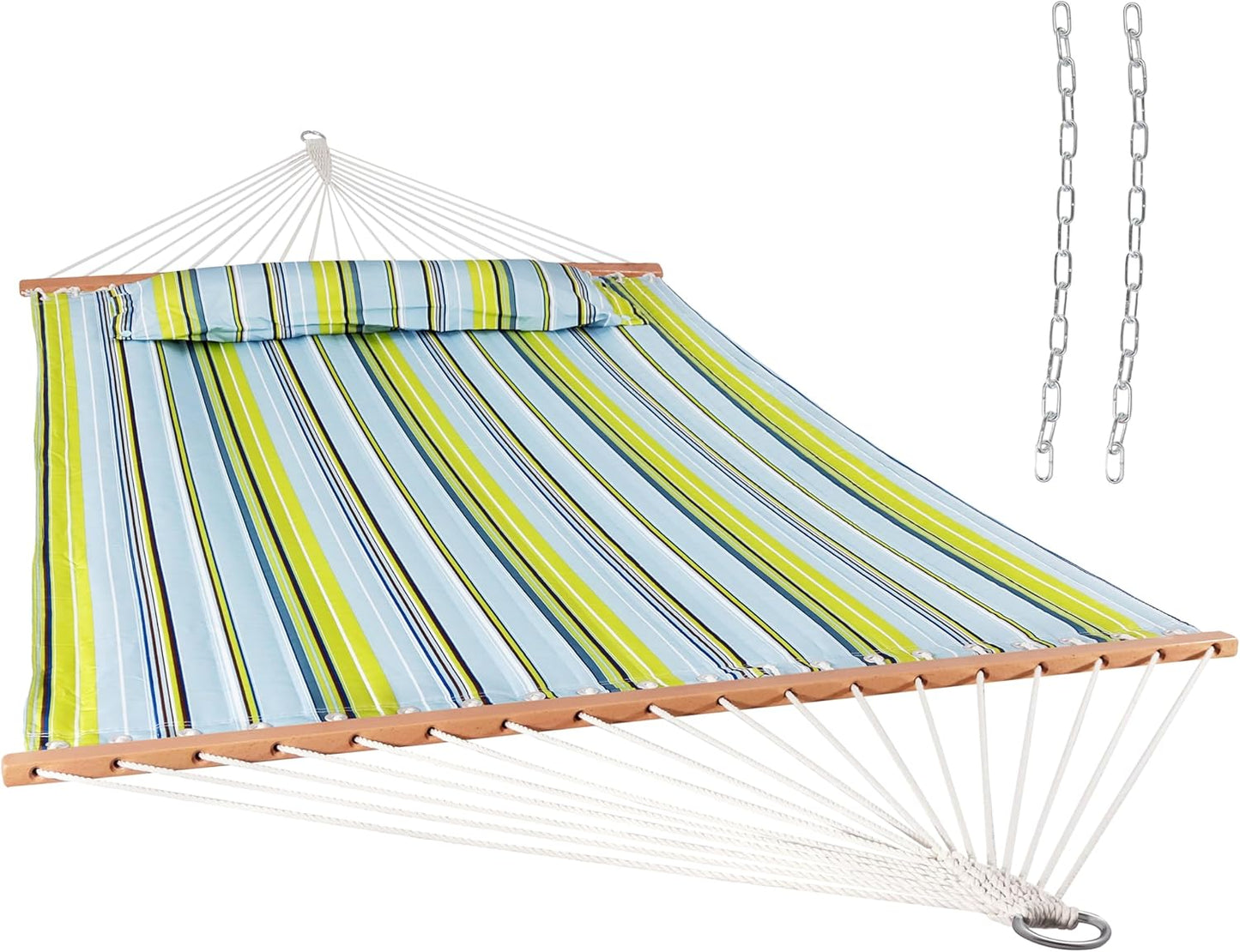 Sunnydaze Quilted Outdoor Hammock with Spreader Bars - Heavy-Duty 450-Pound Capacity Double Hammock for Outside - Mountainside