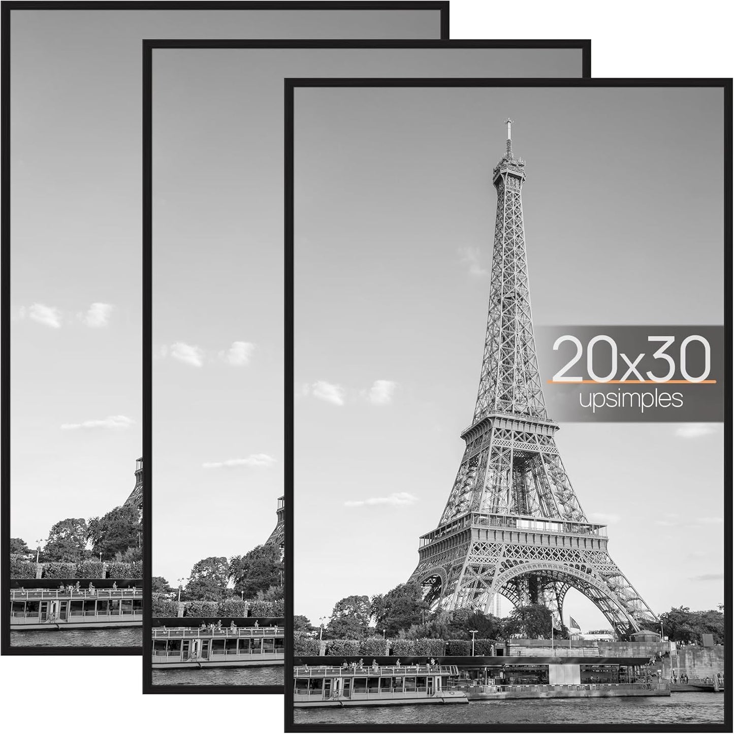 upsimples 16x24 Picture Frame Black 3 Pack, Scratch-Proof Poster Frames 16 x 24 for Photo Gallery - Slide-In Strips, Horizontal or Vertical Wall Mounting