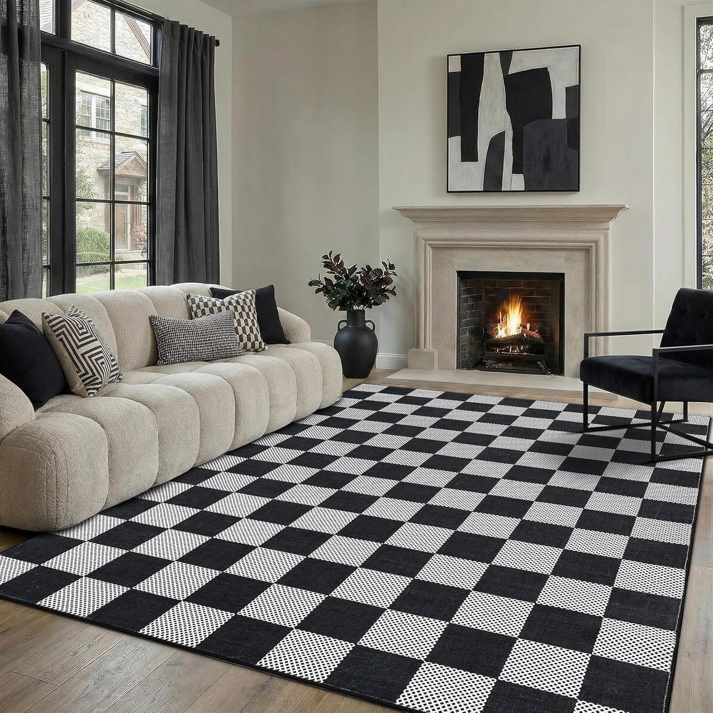 Checkered Sage Green 4x6 Washable Rug Geometric Diamond Dot Modern Soft Low-Pile Girls Small Rug for Bedroom Nursery Living Room Entryway Non-Slip TPE Backing