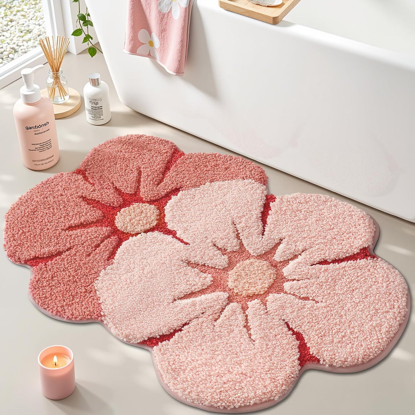 LUMI Cute Bathroom Rugs with Green Leaf Plant, Soft, Fluffy, Plush, Absorbent, Quick Dry, Non Slip, Machine Washable for Shower Floor, Bathroom, Bedroom, Kids Room, 31.5"x47", Monstera