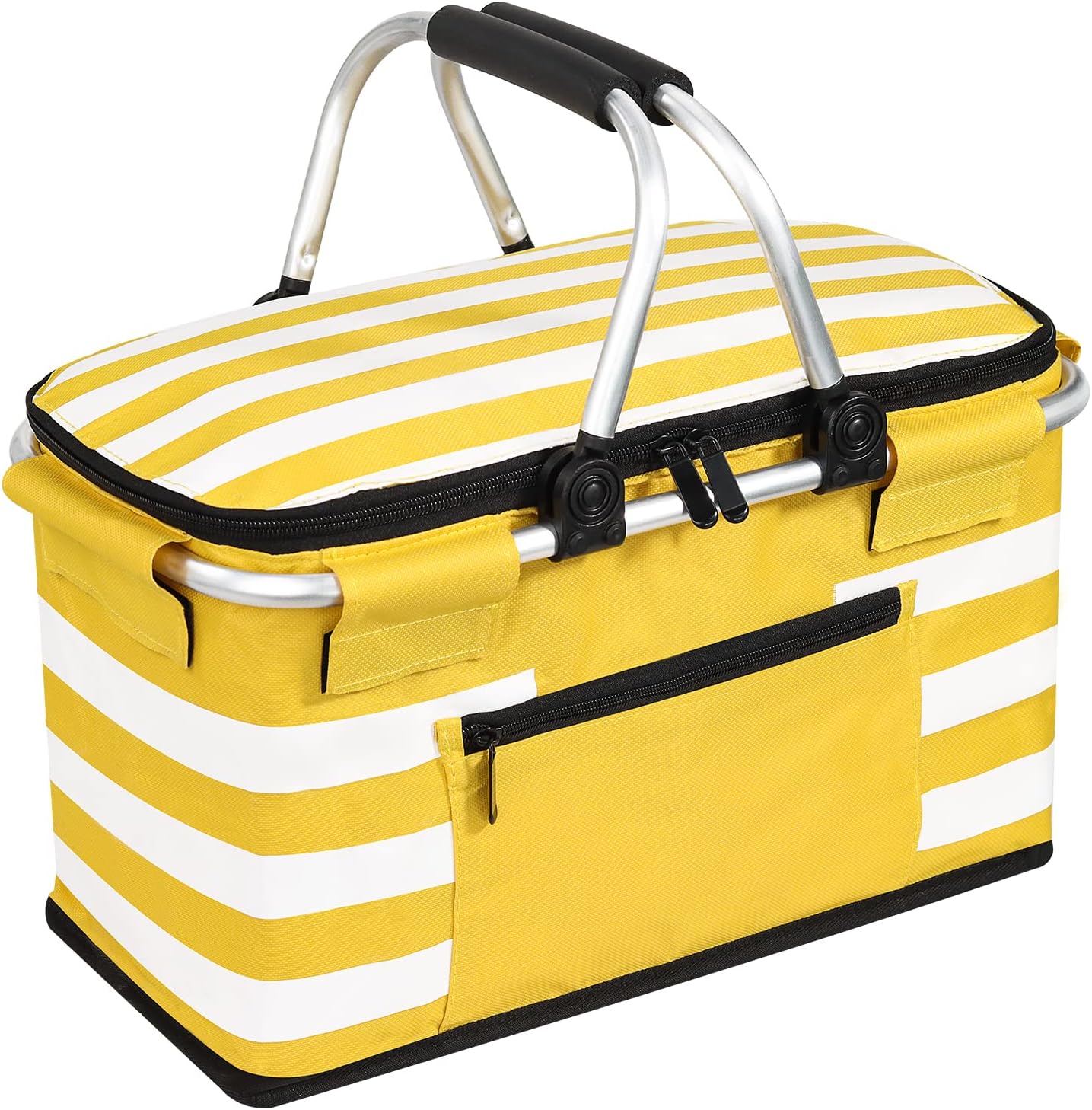 Insulated Picnic Basket,Leak-Proof Collapsible Cooler Bag,26L Grocery Basket with Lid,2 Sturdy Handles,Storage Basket for Picnic,Food Delivery,Take Outs,Market Shopping,Travel (Blue)
