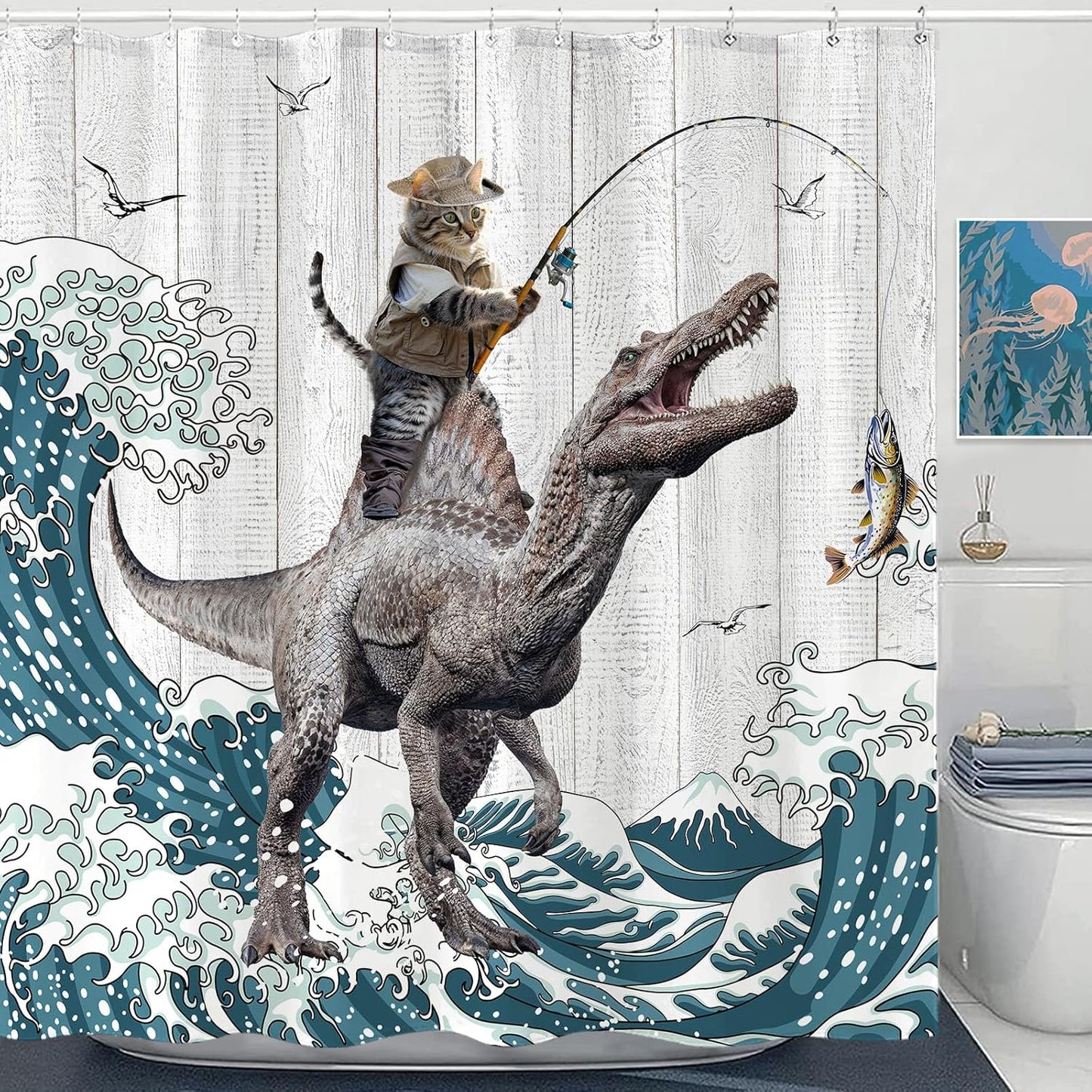 Accnicc Cute Cat Shower Curtain Funny Fun Cool Cats Monet Shower Curtains for Bathroom Water Lilies Waterproof Fabric Bath Curtain Decor 72 X 72 Inch