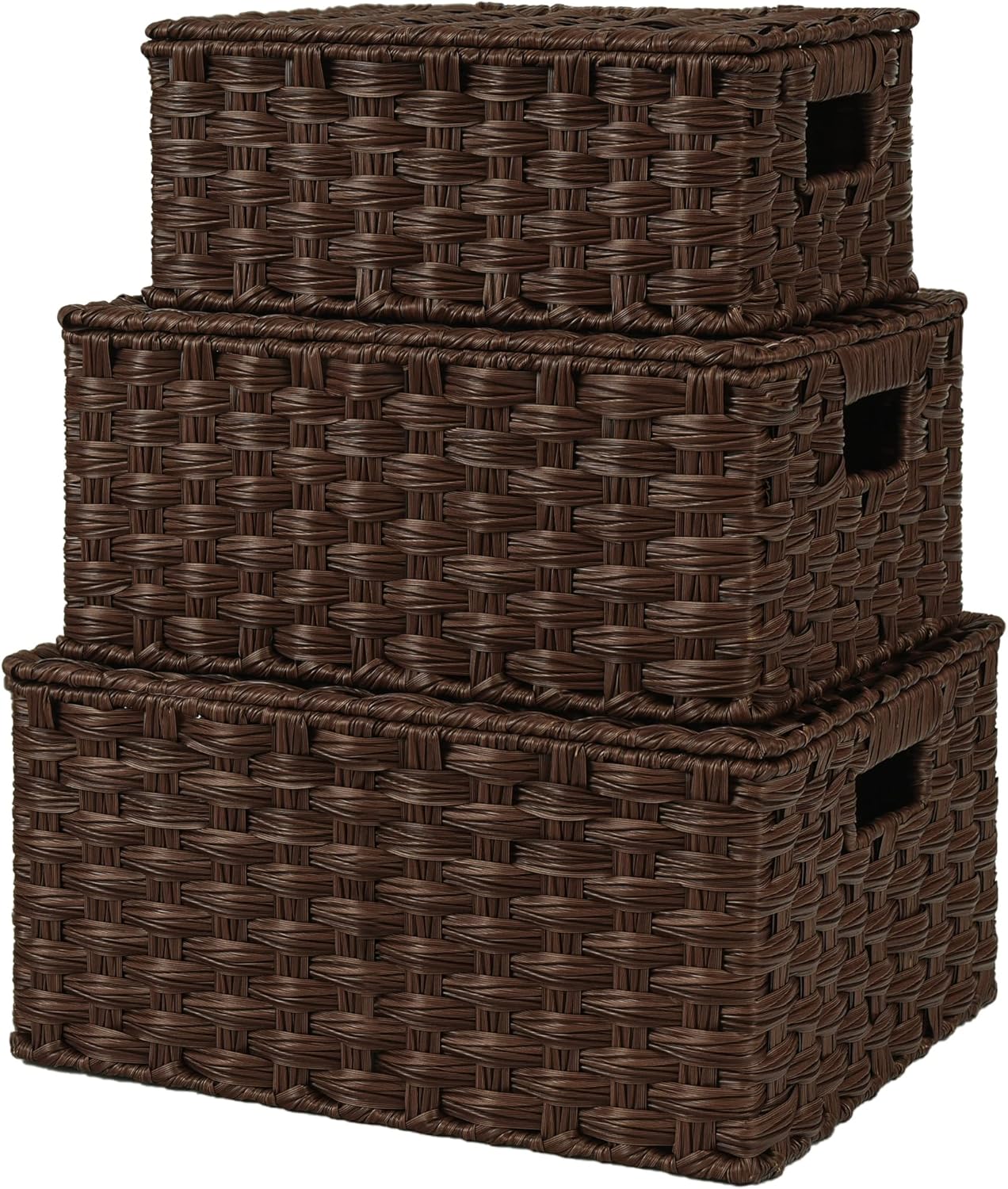 GRANNY SAYS Wicker Storage Baskets with Lids, Set of 3 Decorative Storage Boxes, Baskets for Organizing, Butter Milk, 3-Pack