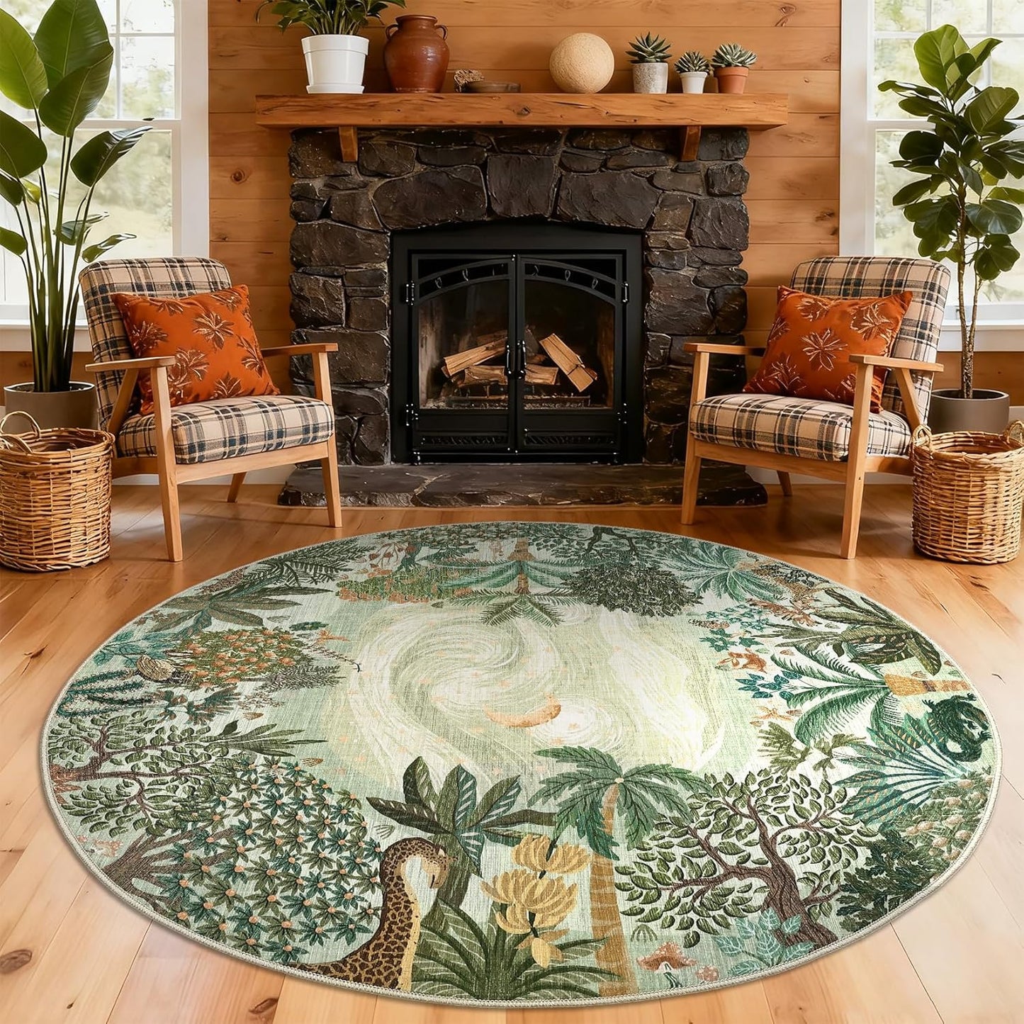 GarveeHome 4x6 Washable Area Rug for Kids Room, Jungle Animal Soft Bedroom Rug Non Slip Low Pile Small Carpet Stain Resistant Throw Rug for Bedside Playroom Classroom Office Dining Room