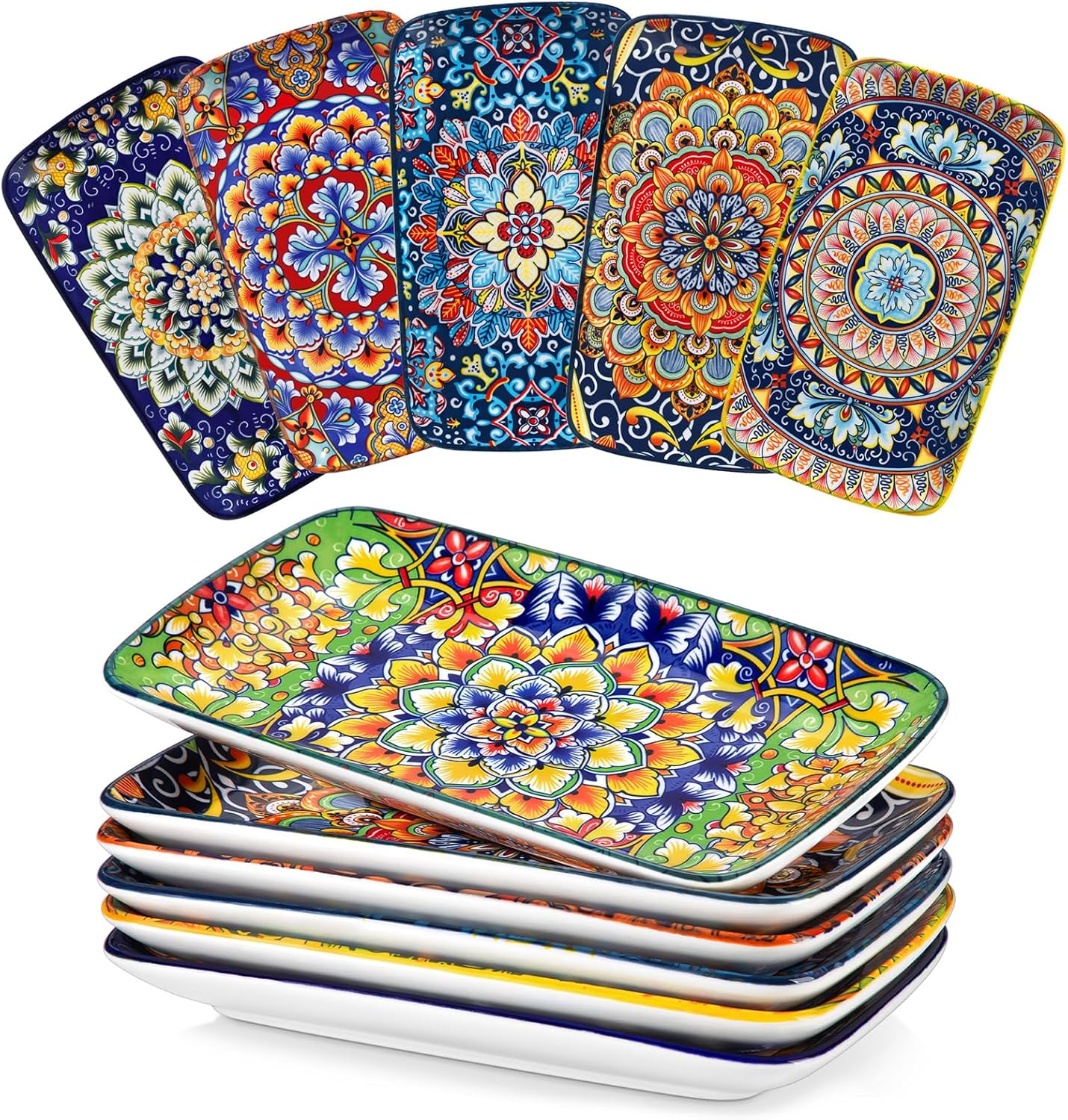 vancasso Simi 6-Piece Ceramic Salad Plates Set - 8.5 Inch, Rectangular Dessert Plates for Sushi, Appetizer, Cake - Microwave & Oven Safe, Porcelain Plates for Kitchen Decor